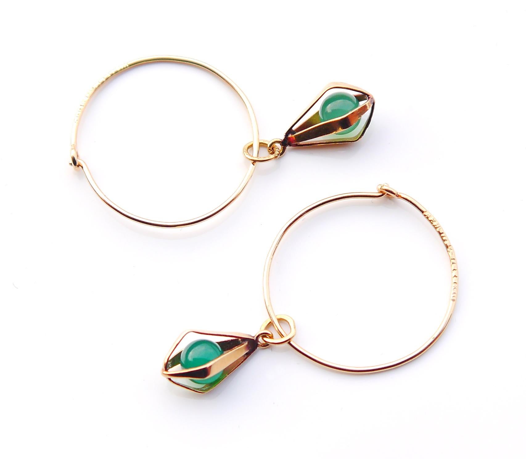 Vintage earrings featuring two encased orbs Ø 5 mm / 0.92 ct of natural green Chalcedony stones .

Pendants are freely suspended and removable.Can be changed for any other pair of matching dangles of your choice.

Made in Sweden, both wires and