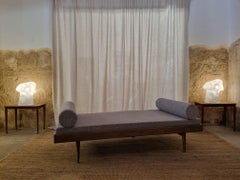 Vintage Nordic Restored Walnut Daybed in Boucle Fabric, 1970s