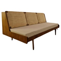 Vintage Nordic Restored Walnut Daybed in Ecru Cotton Fabric, 1970s