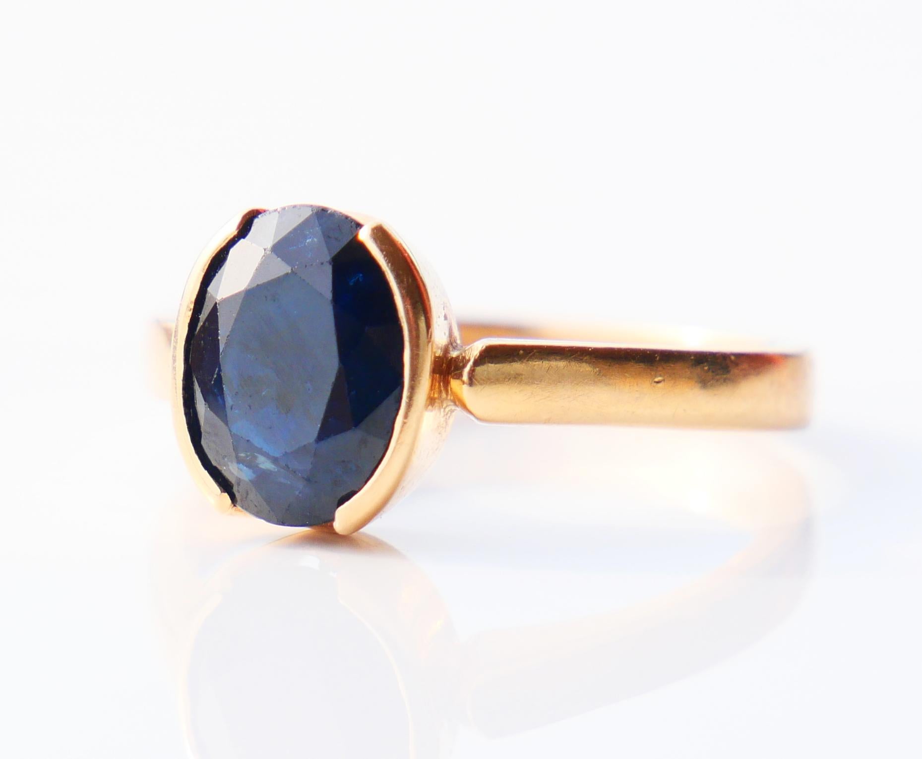 Art Deco Vintage Nordic Ring 2.25ct natural Sapphire solid 18K Gold Size Ø6.75 US /4.2 gr For Sale