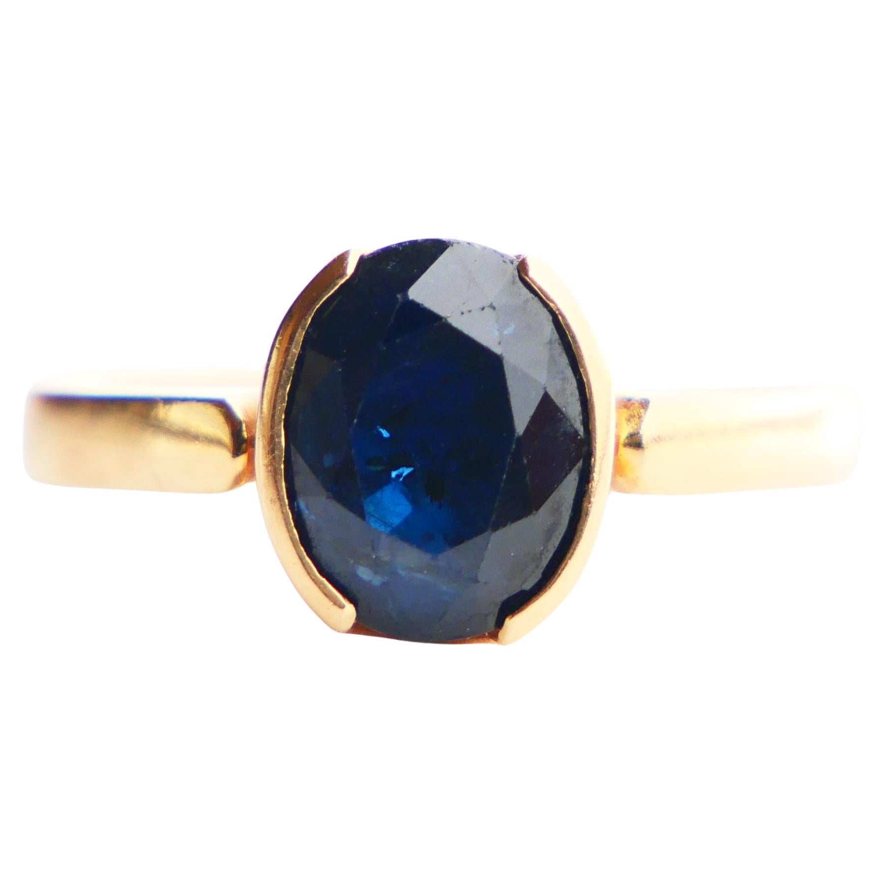 Vintage Nordic Ring 2.25ct natural Sapphire solid 18K Gold Size Ø6.75 US /4.2 gr For Sale