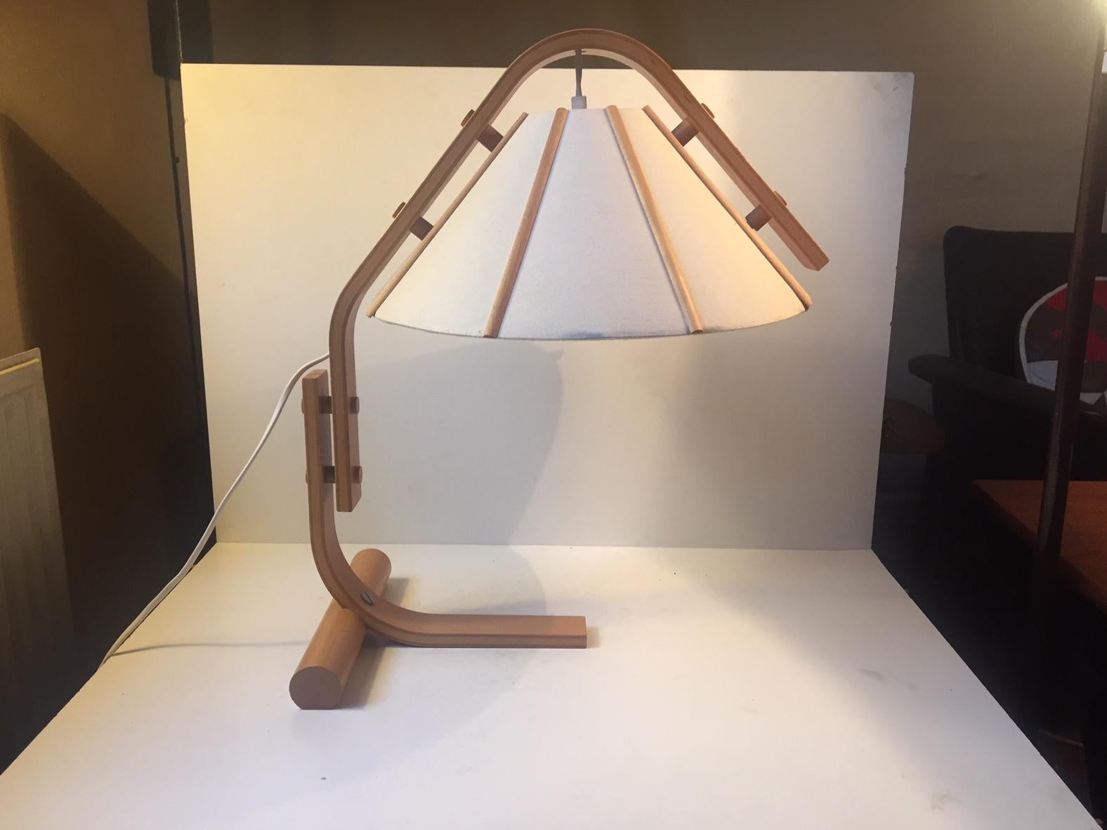 Late 20th Century Vintage Nordic Table Lamp in Beech and Linen by Jan Wickelgren, Sweden, 1970s