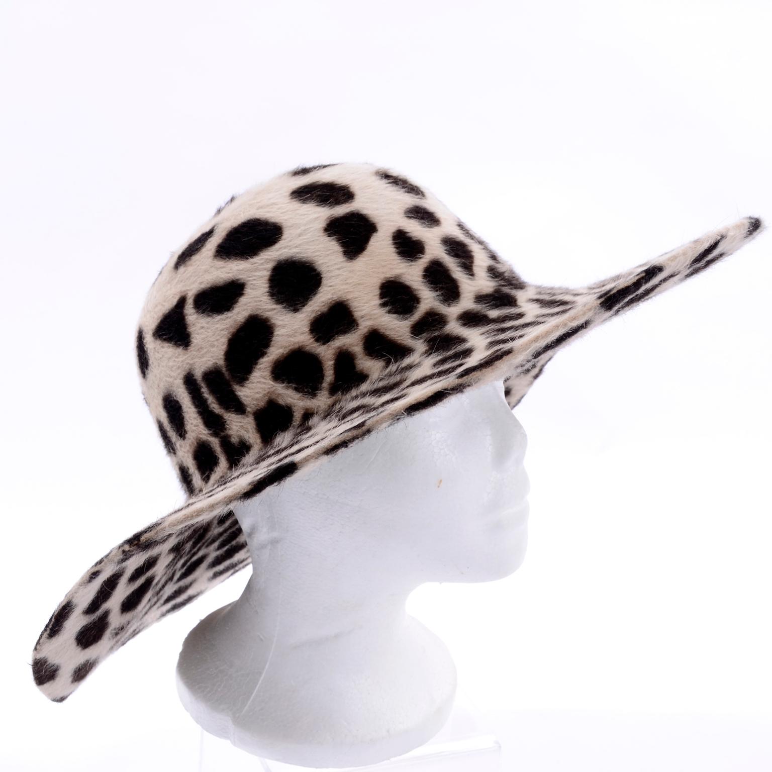 Vintage Nordstrom Rabbit Fur Cheetah Print Wide Brim Hat In Excellent Condition In Portland, OR