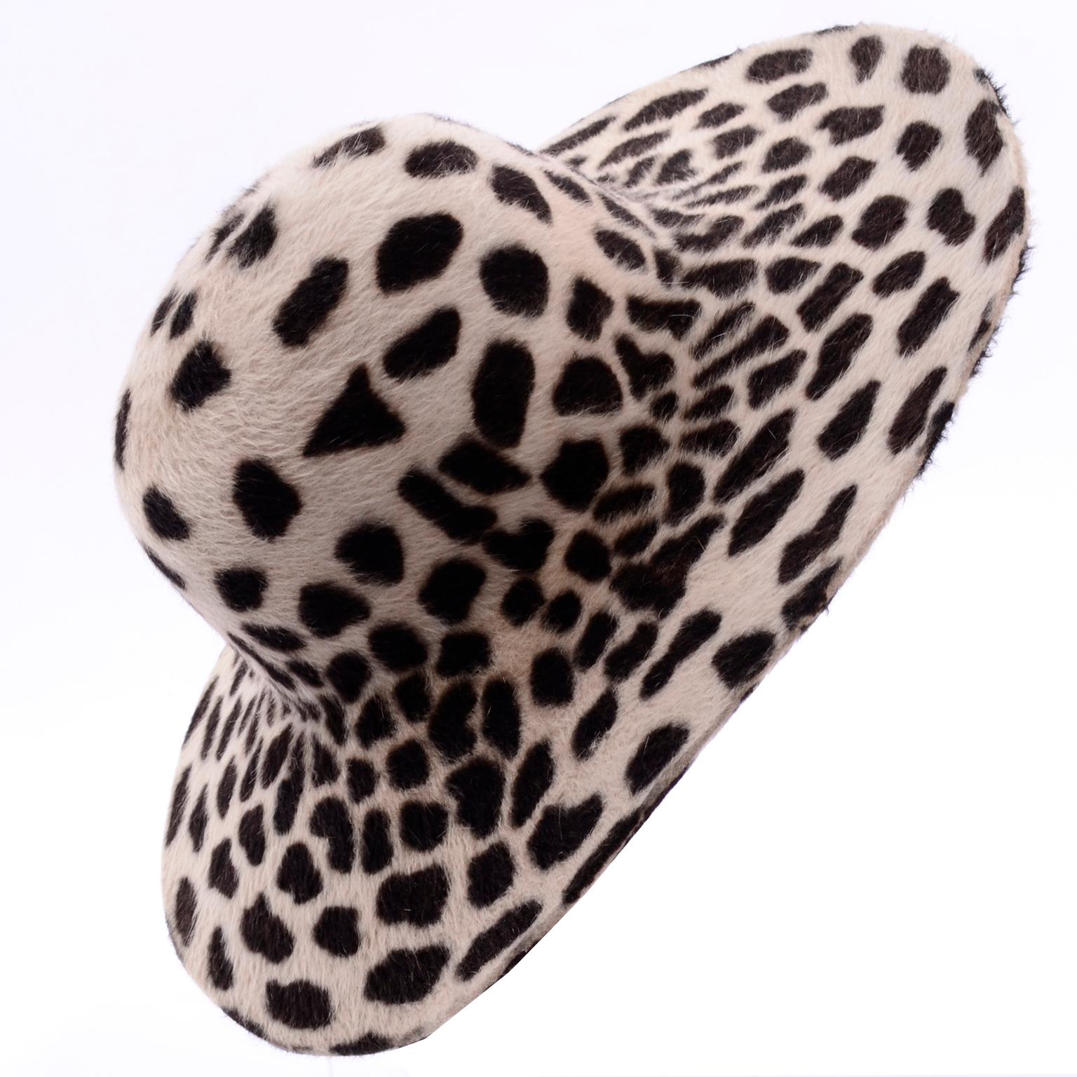 Women's Vintage Nordstrom Rabbit Fur Cheetah Print Wide Brim Hat