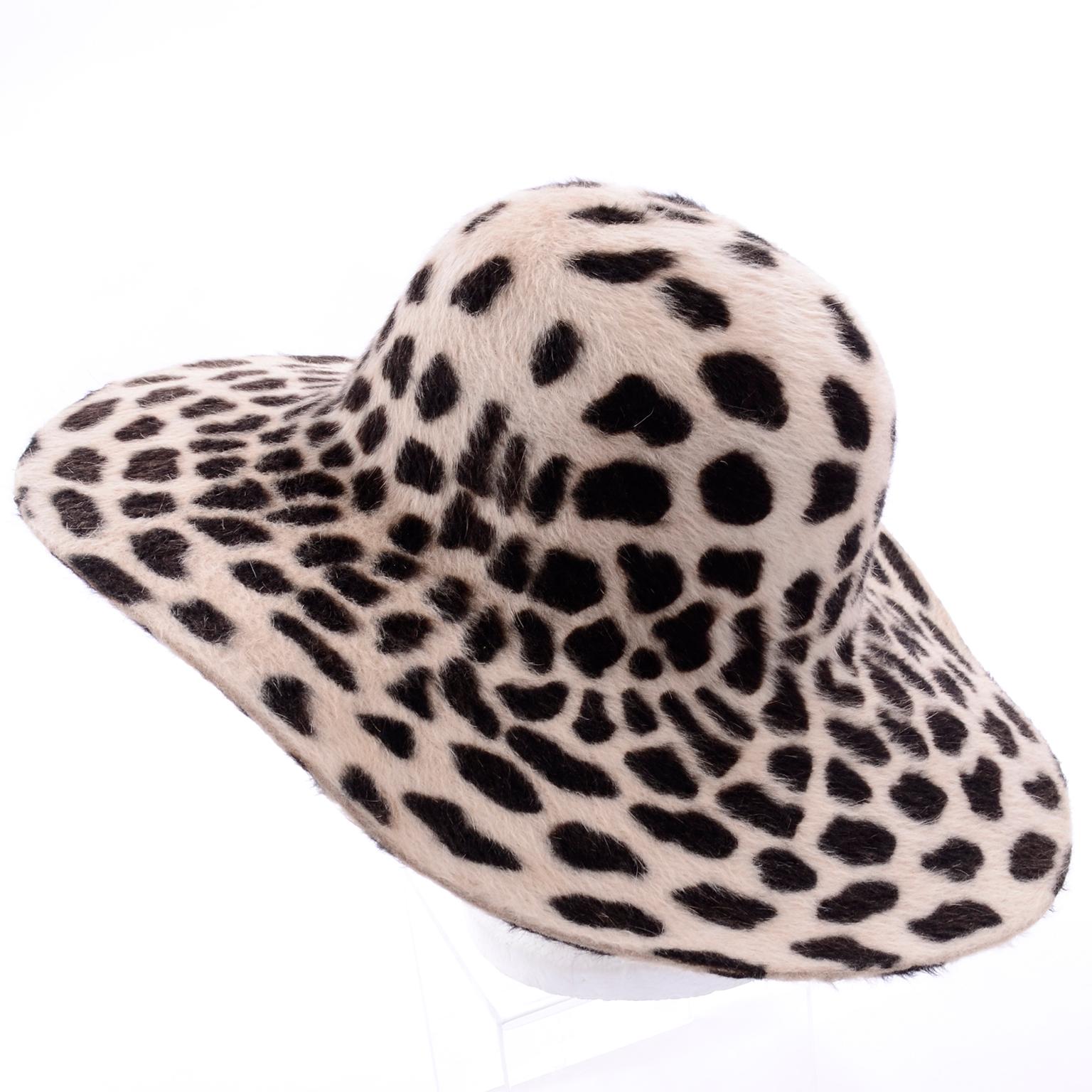 Vintage Nordstrom Rabbit Fur Cheetah Print Wide Brim Hat 1