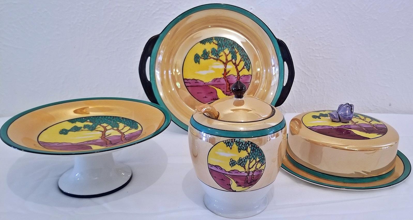 Hand-Painted Vintage Noritake Art Deco 4 Piece Set For Sale