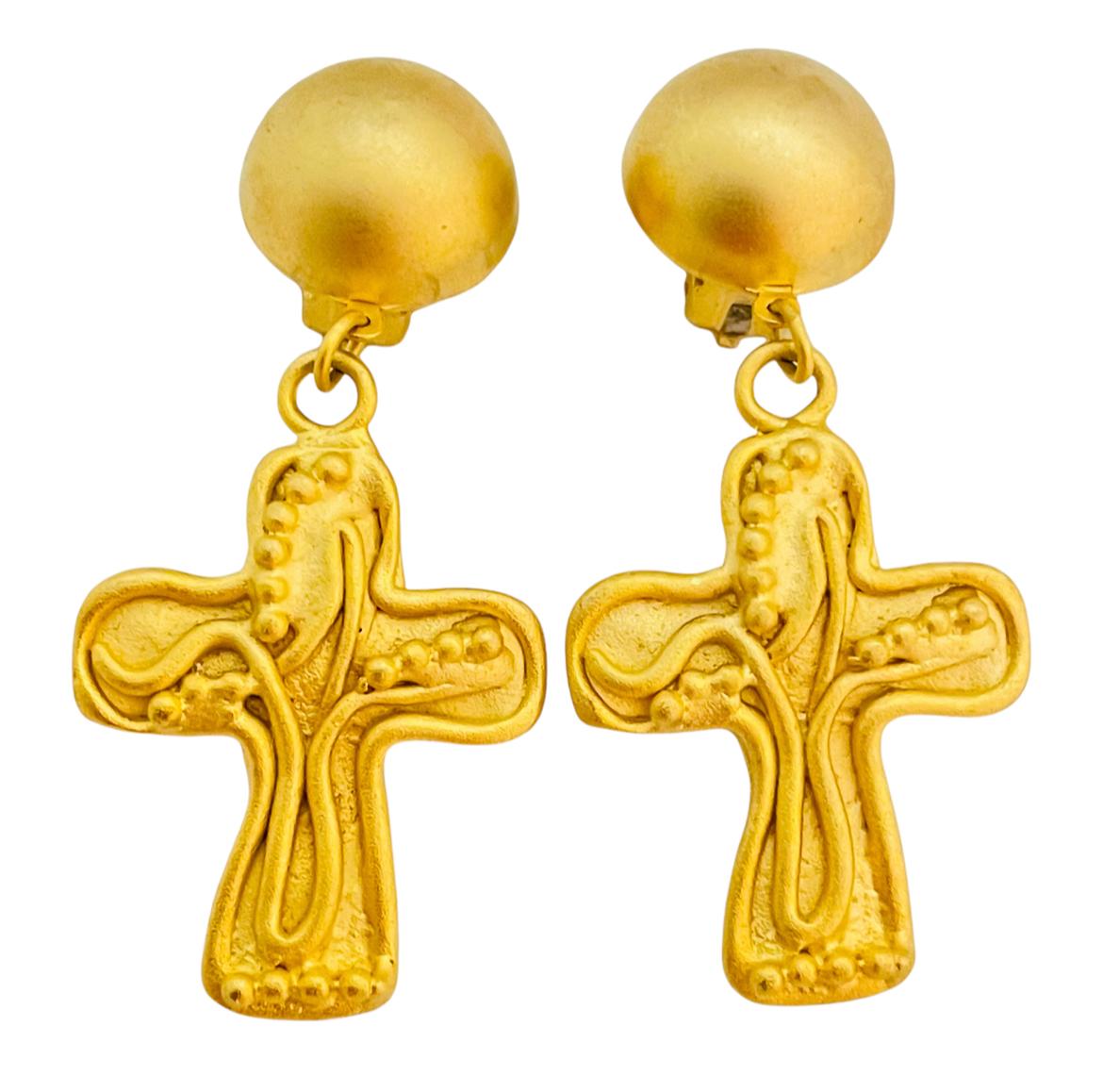 gold cross earrings dangle
