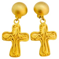 Vintage NORMA JEAN gold cross dangle earrings
