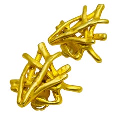 Vintage NORMA JEAN matte gold abstract midernist designer clip on earrings