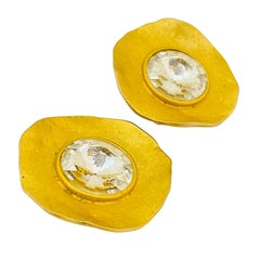 Vintage NORMA JEAN matte gold glass modernist designer runway clip on earrings