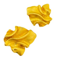 Vintage NORMA JEAN matte gold modernist designer runway clip on earrings