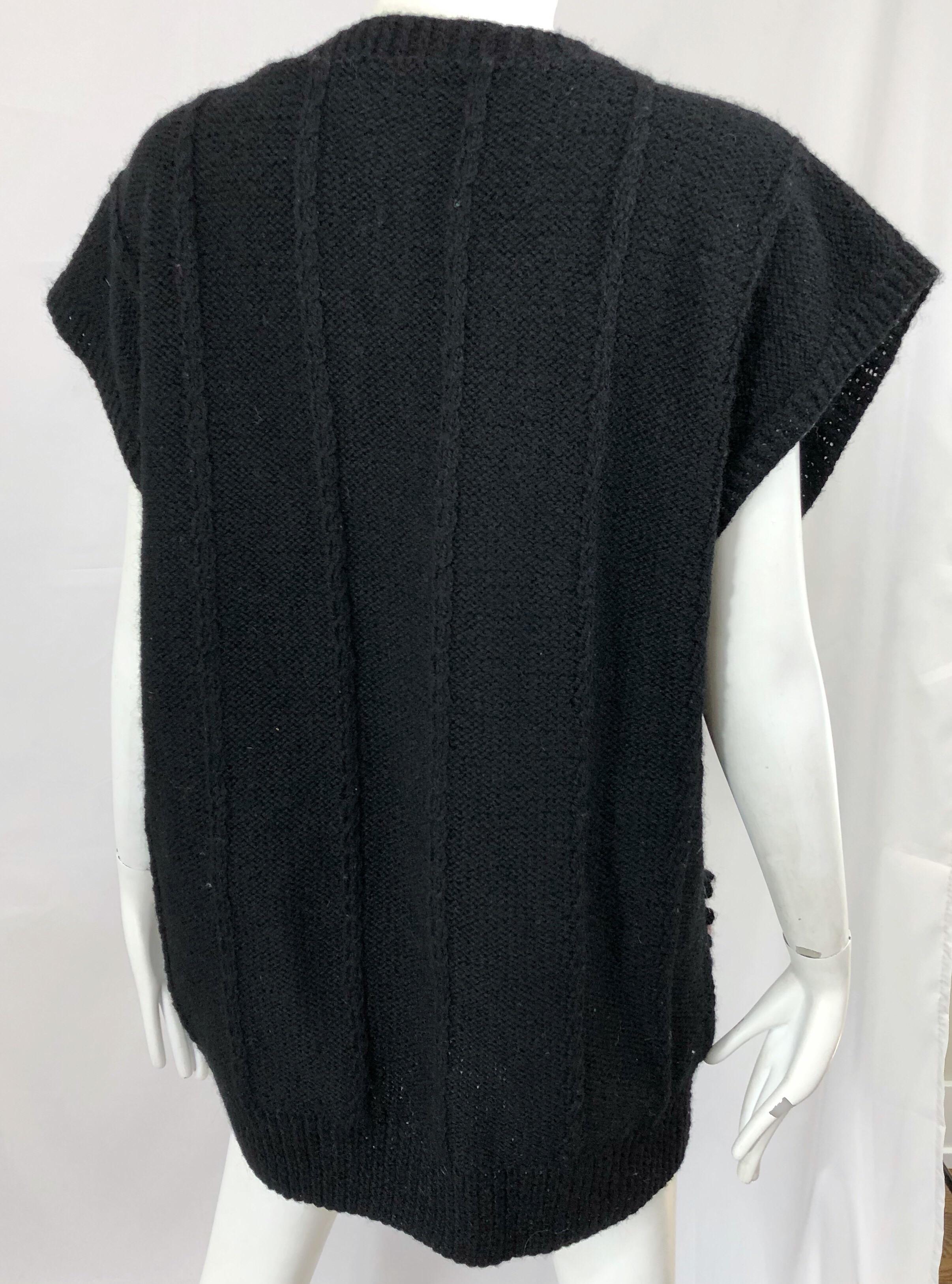 Vintage Norma Kamali 1980s Avant Garde Doll Appliqués Black Wool Sweater Vest For Sale 4