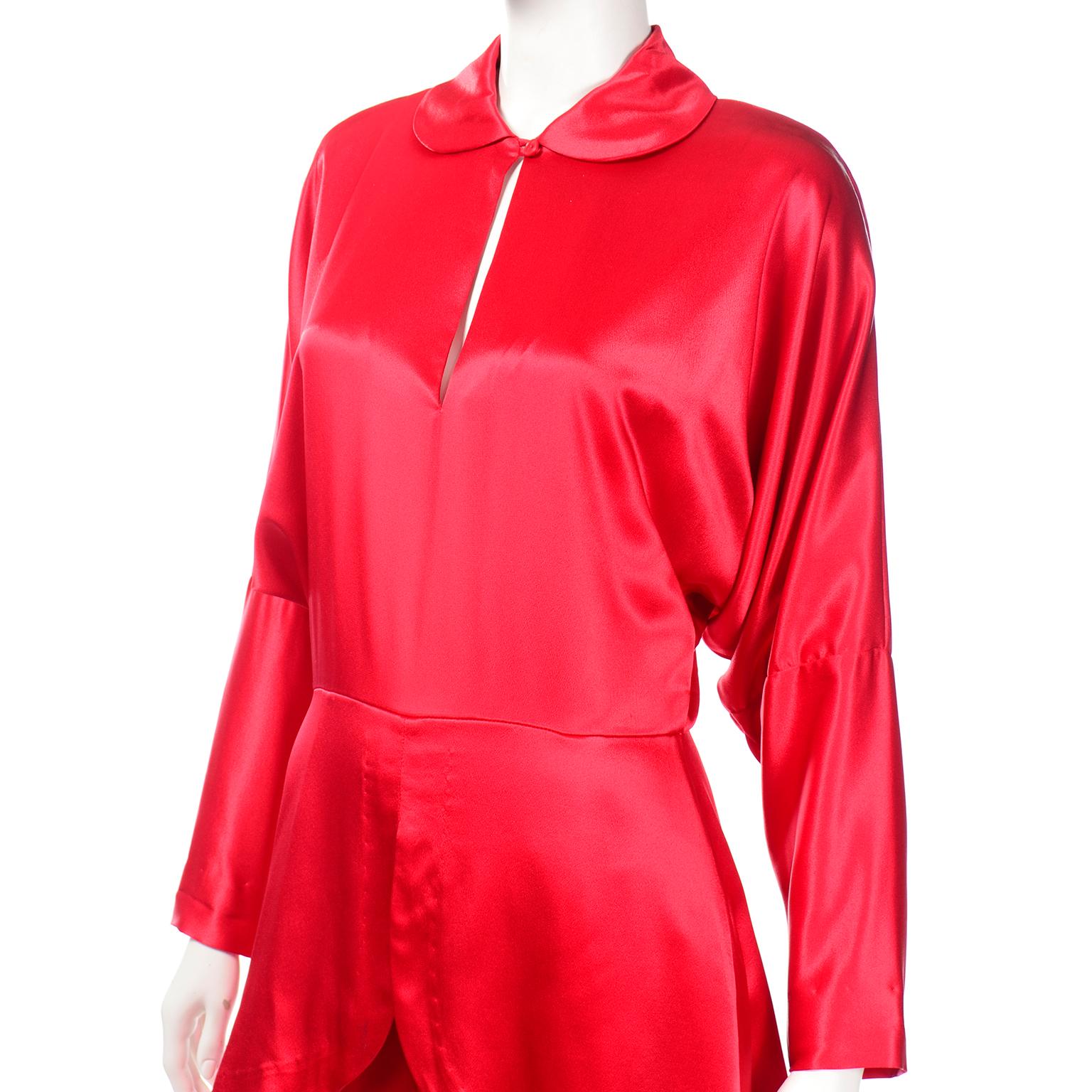Vintage Norma Kamali 1980s Red Satin One Piece Jumpsuit For Sale 1