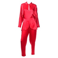 Vintage Norma Kamali 1980s Red Satin One Piece Jumpsuit