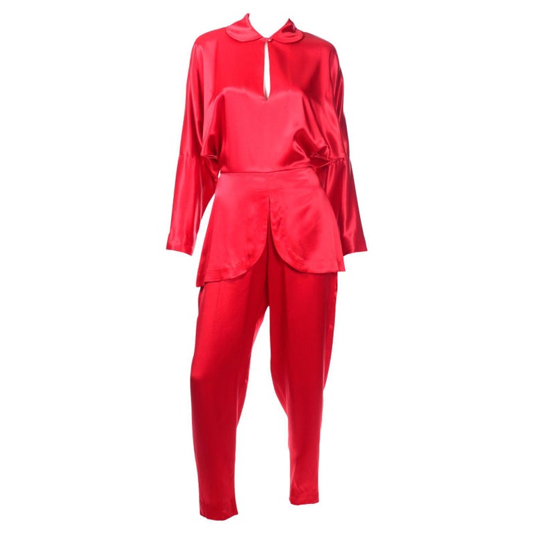 Vintage Norma Kamali 1980s Red Satin One Piece Jumpsuit For Sale at 1stDibs