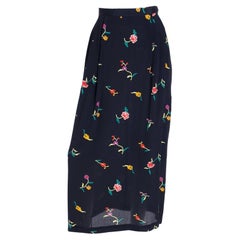 Vintage Norma Kamali Black Multi Colored Floral Print Midi Skirt 