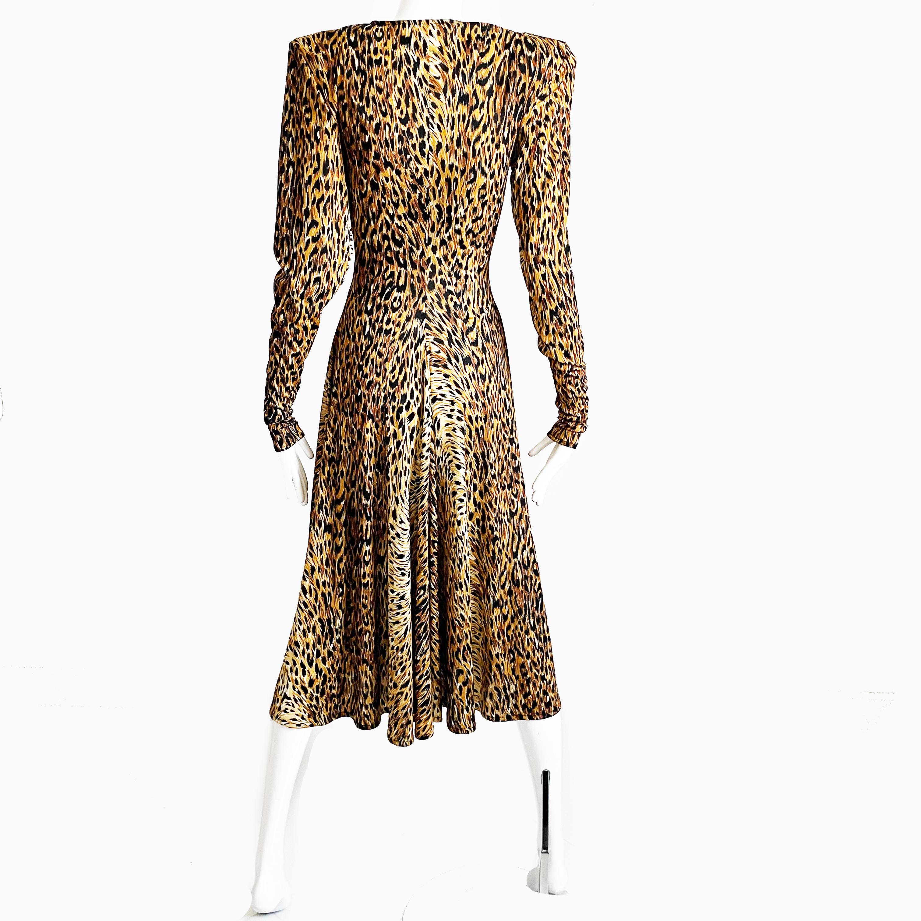 Vintage Norma Kamali Kleid Leopard Print Wide Circle Skirt Sz S Damen