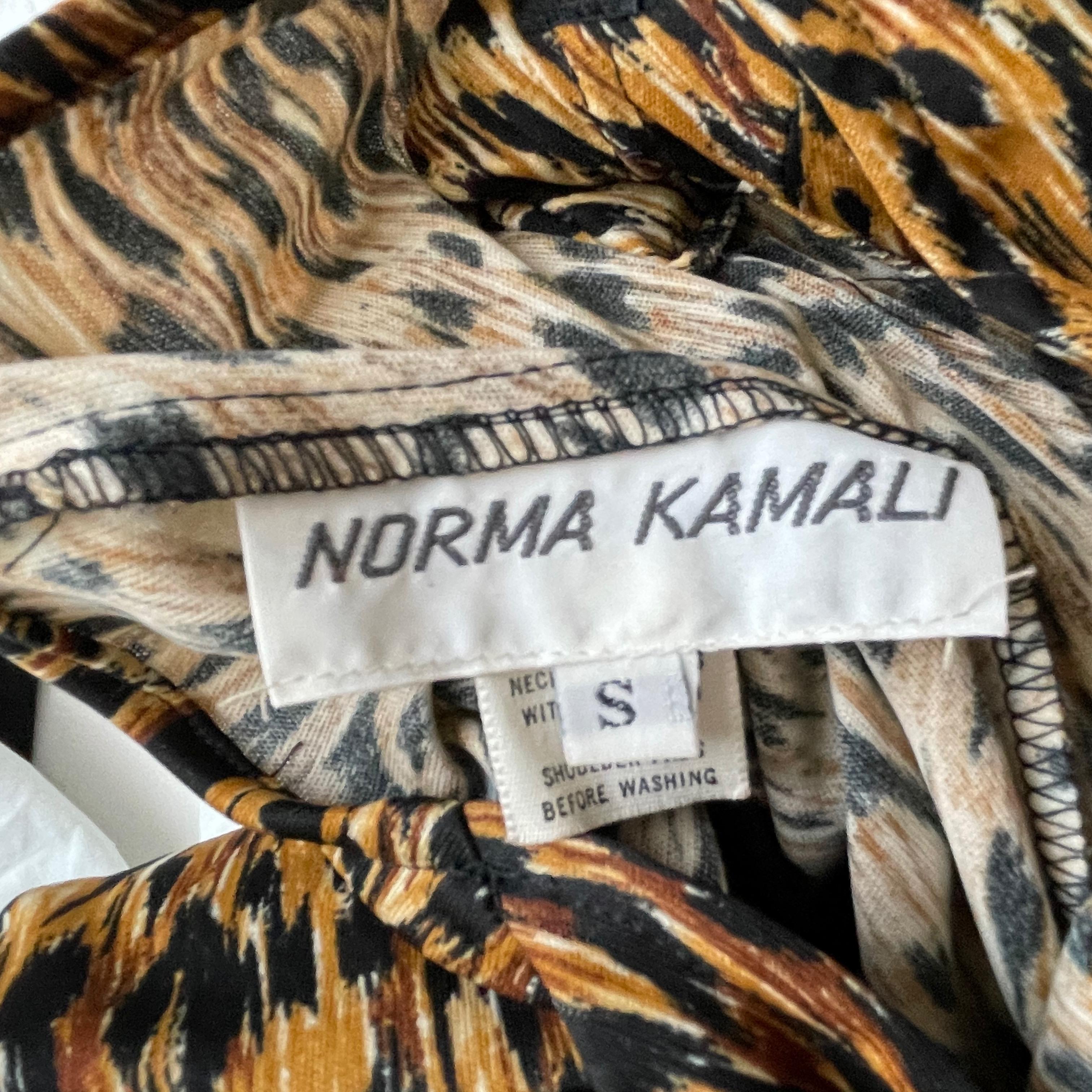 Brown Vintage Norma Kamali Dress Leopard Print Wide Circle Skirt Sz S 