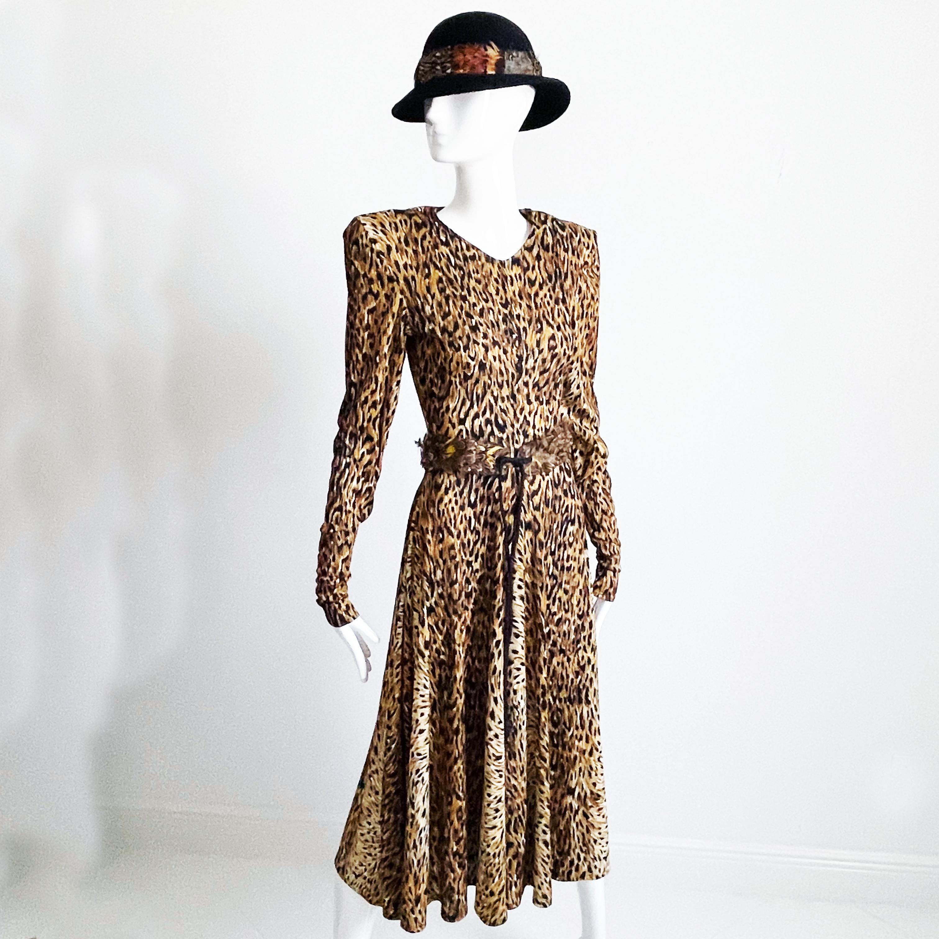 Women's Vintage Norma Kamali Dress Leopard Print Wide Circle Skirt Sz S 