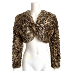 Vintage Norma Kamali Faux Leopard Fur Bolero Jacket Cropped Statement Piece 90s