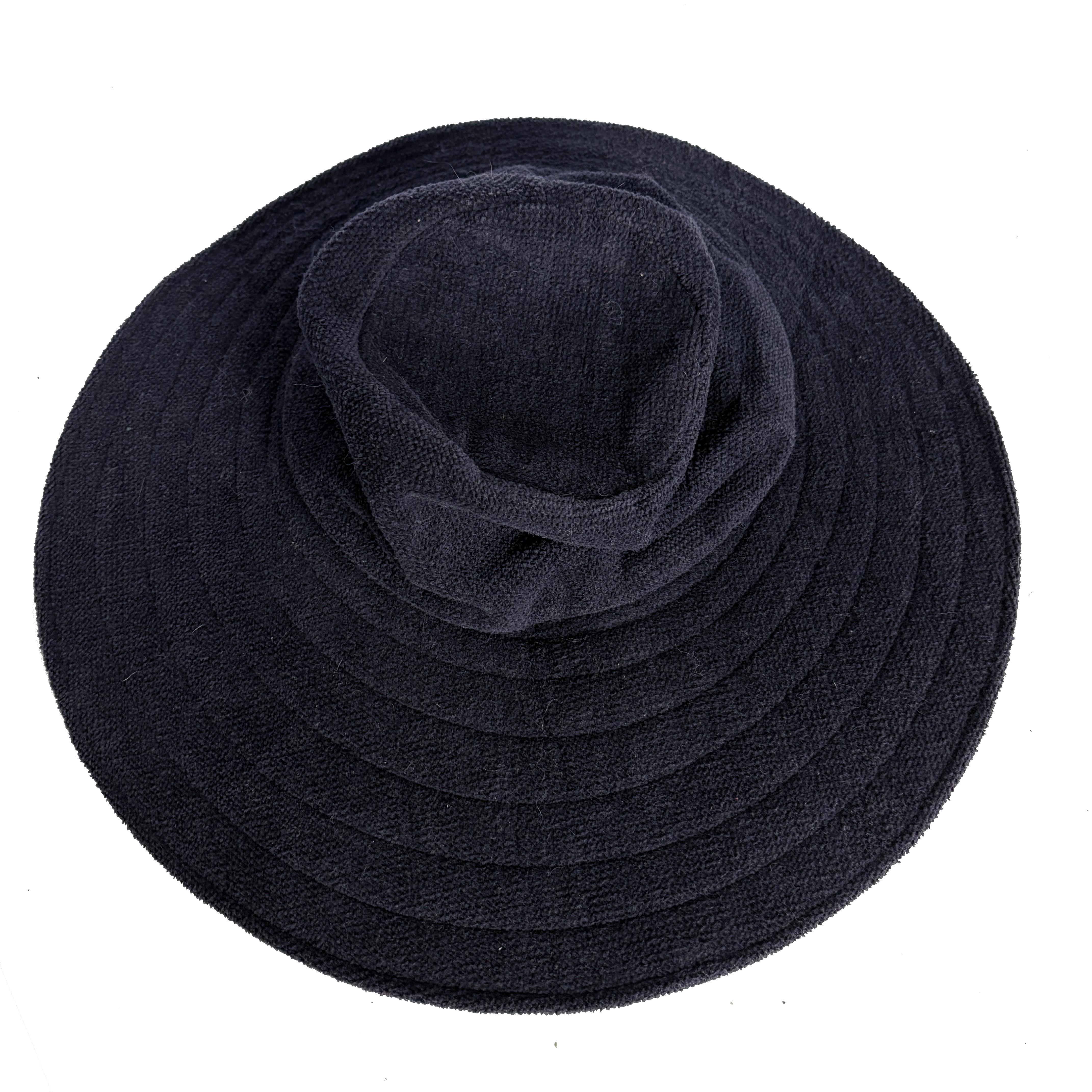 Vintage Norma Kamali for Stetson Hat Wide Brim Floppy Navy Terry Cloth HTF OS For Sale 6