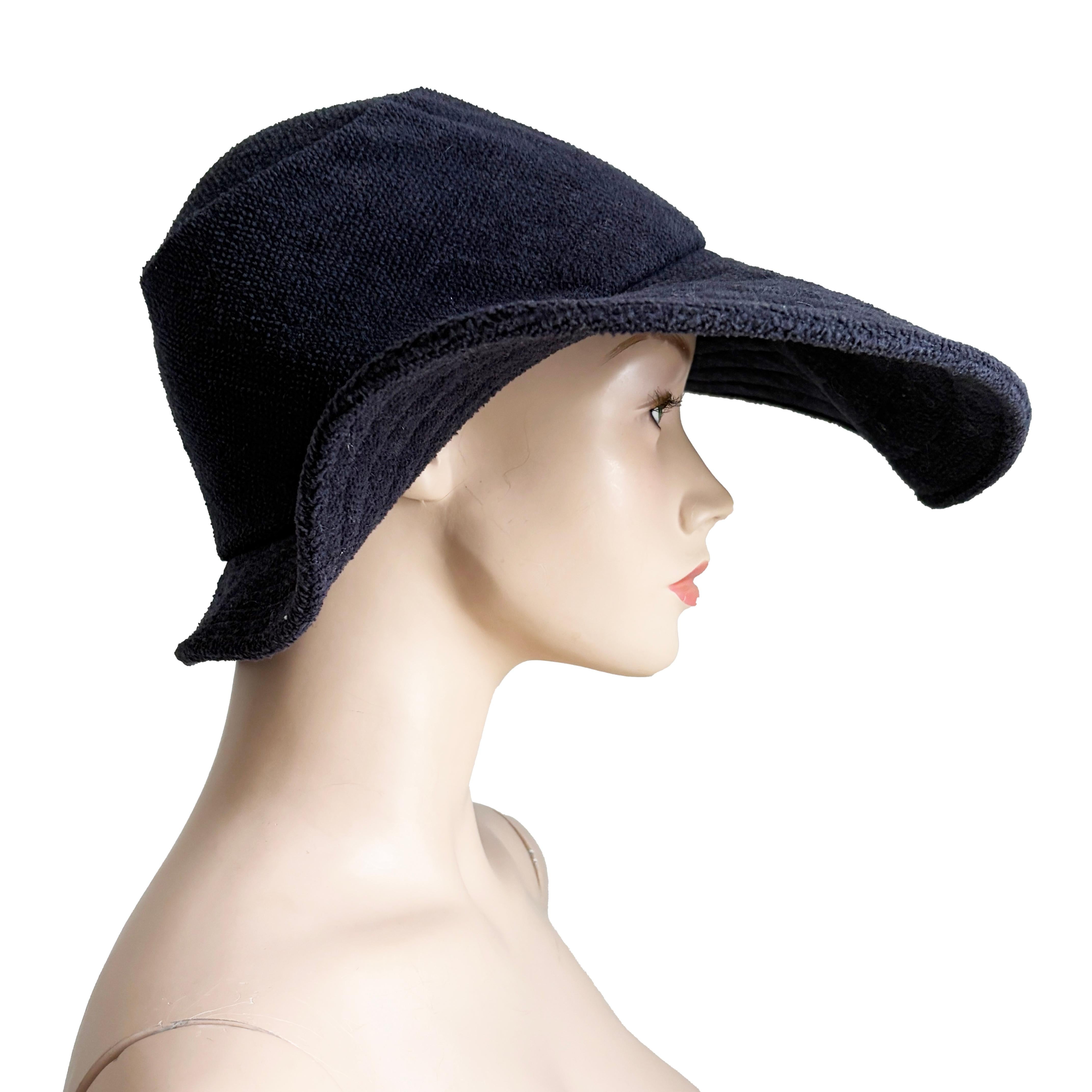 Vintage Norma Kamali for Stetson Hat Wide Brim Floppy Navy Terry Cloth HTF OS For Sale 1