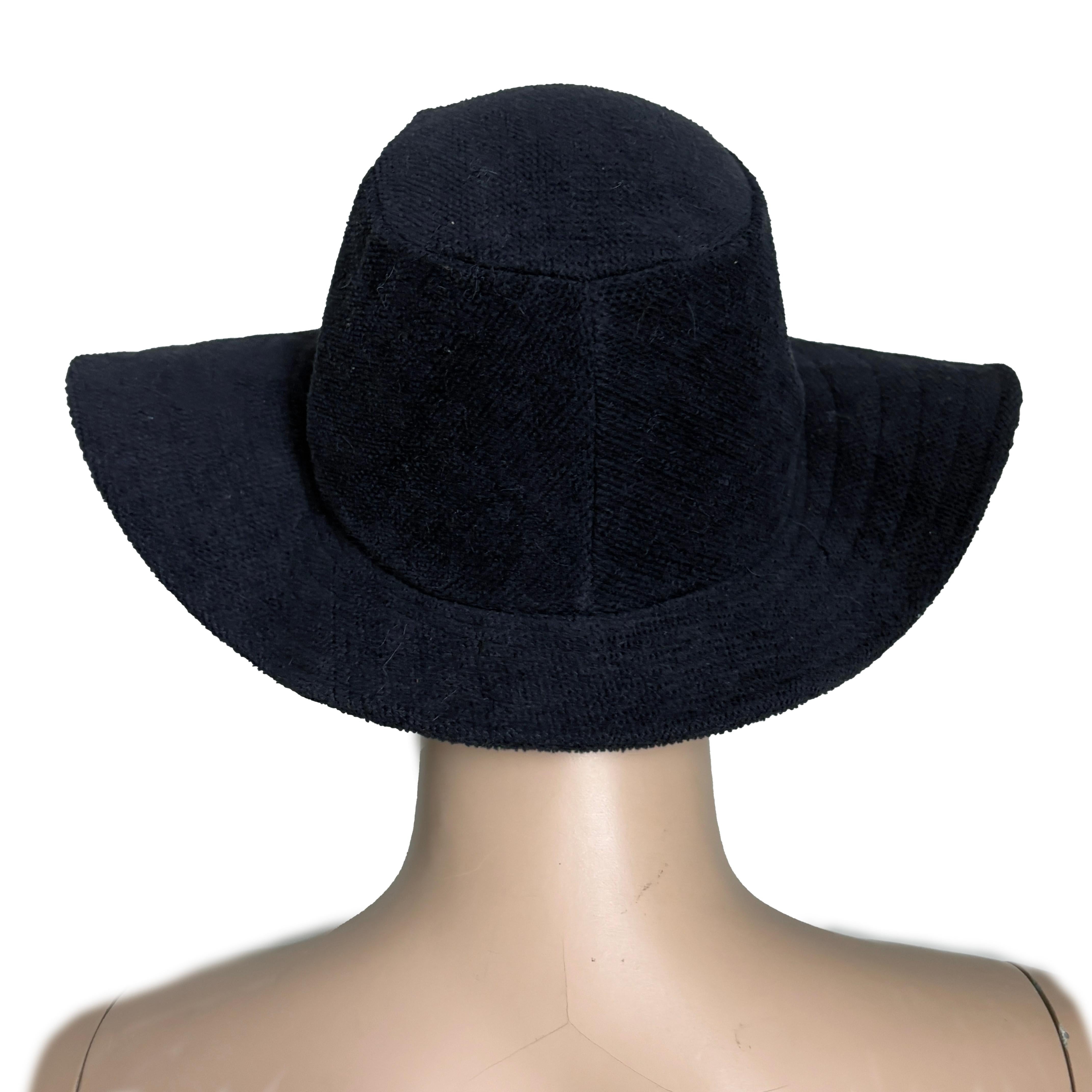 Vintage Norma Kamali for Stetson Hat Wide Brim Floppy Navy Terry Cloth HTF OS For Sale 3