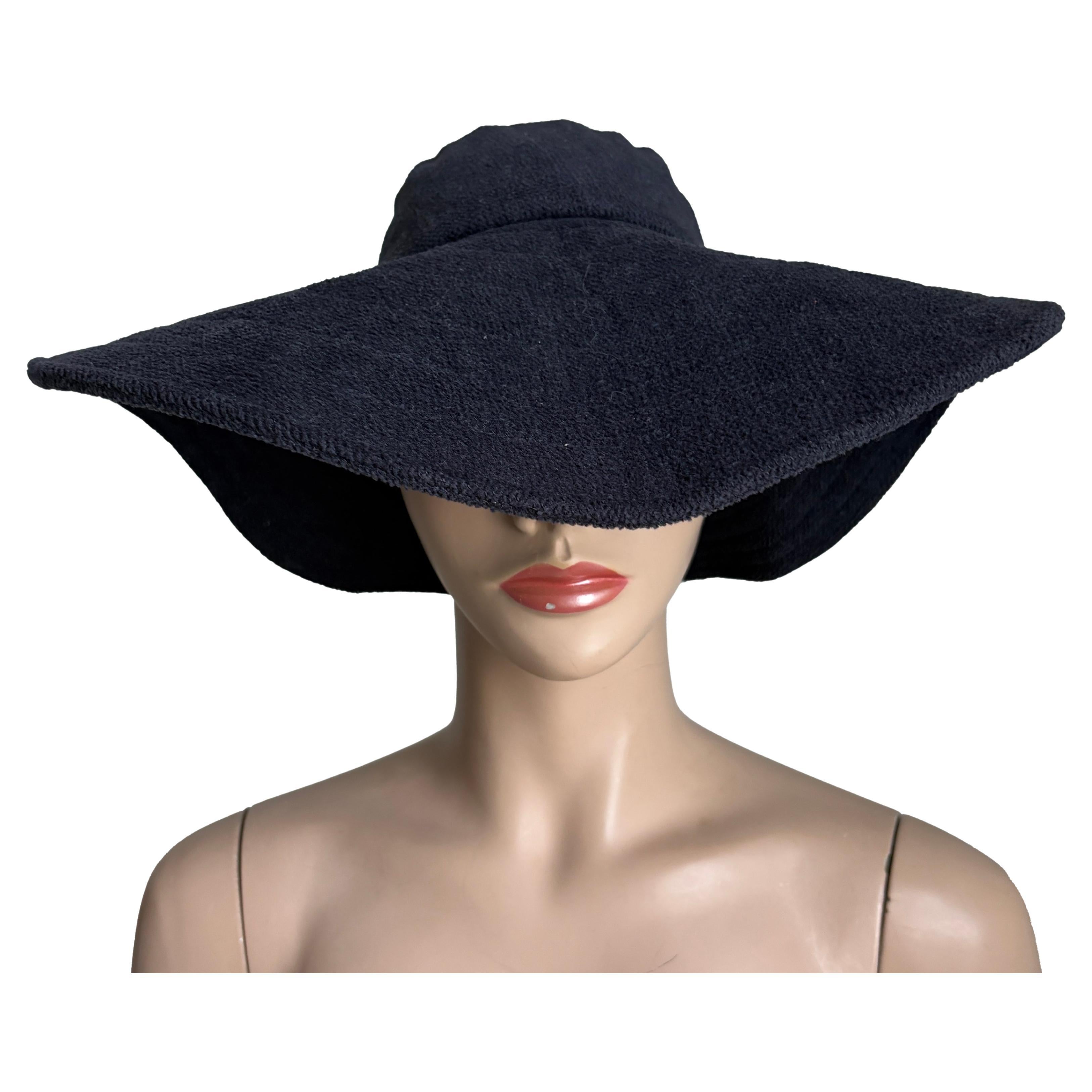 Vintage Norma Kamali for Stetson Hat Wide Brim Floppy Navy Terry Cloth HTF OS For Sale