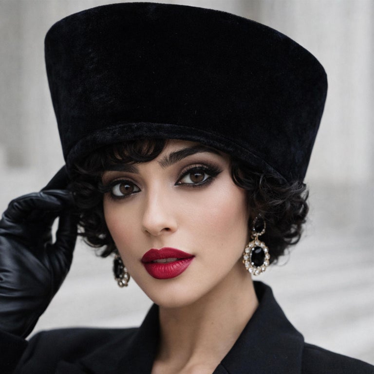 Vintage Norma Kamali Hat Black Velvet High Brim Cossack  display picture 2