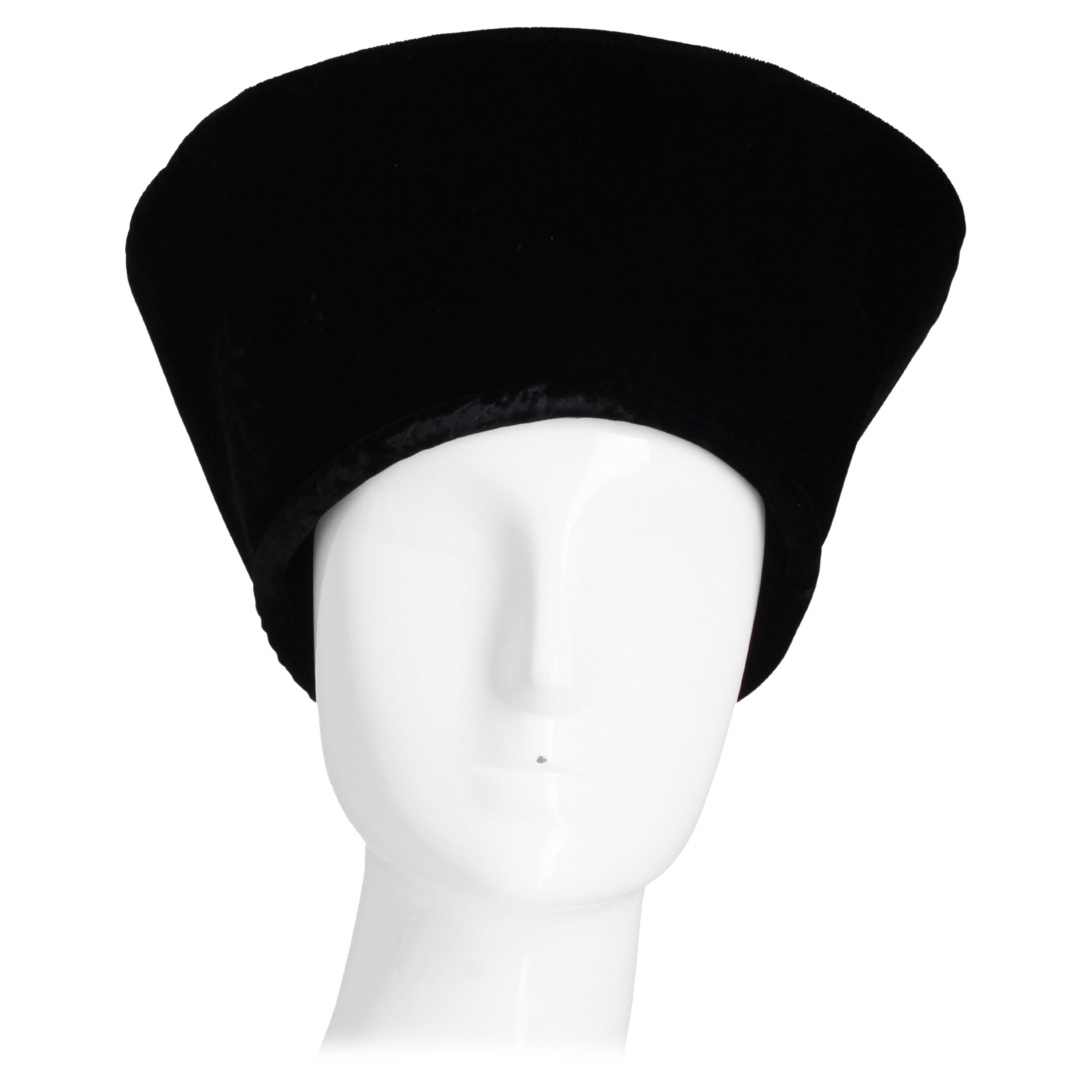Vintage Norma Kamali Hat Black Velvet High Brim Cossack Style Rare 90s Size S