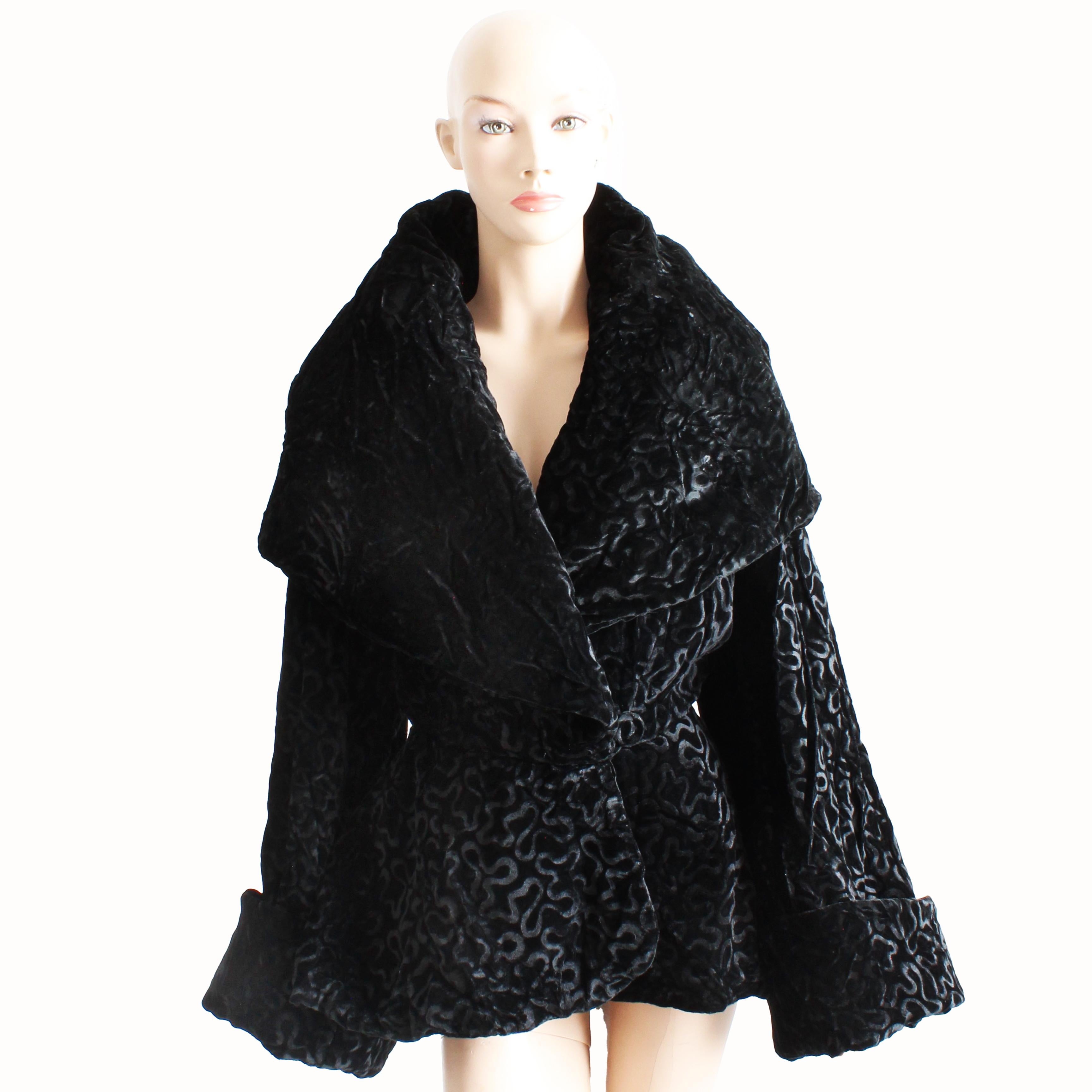 Vintage Norma Kamali Jacket Massive Shawl Collar Black Velvet Burnout Sz 10 HTF 1
