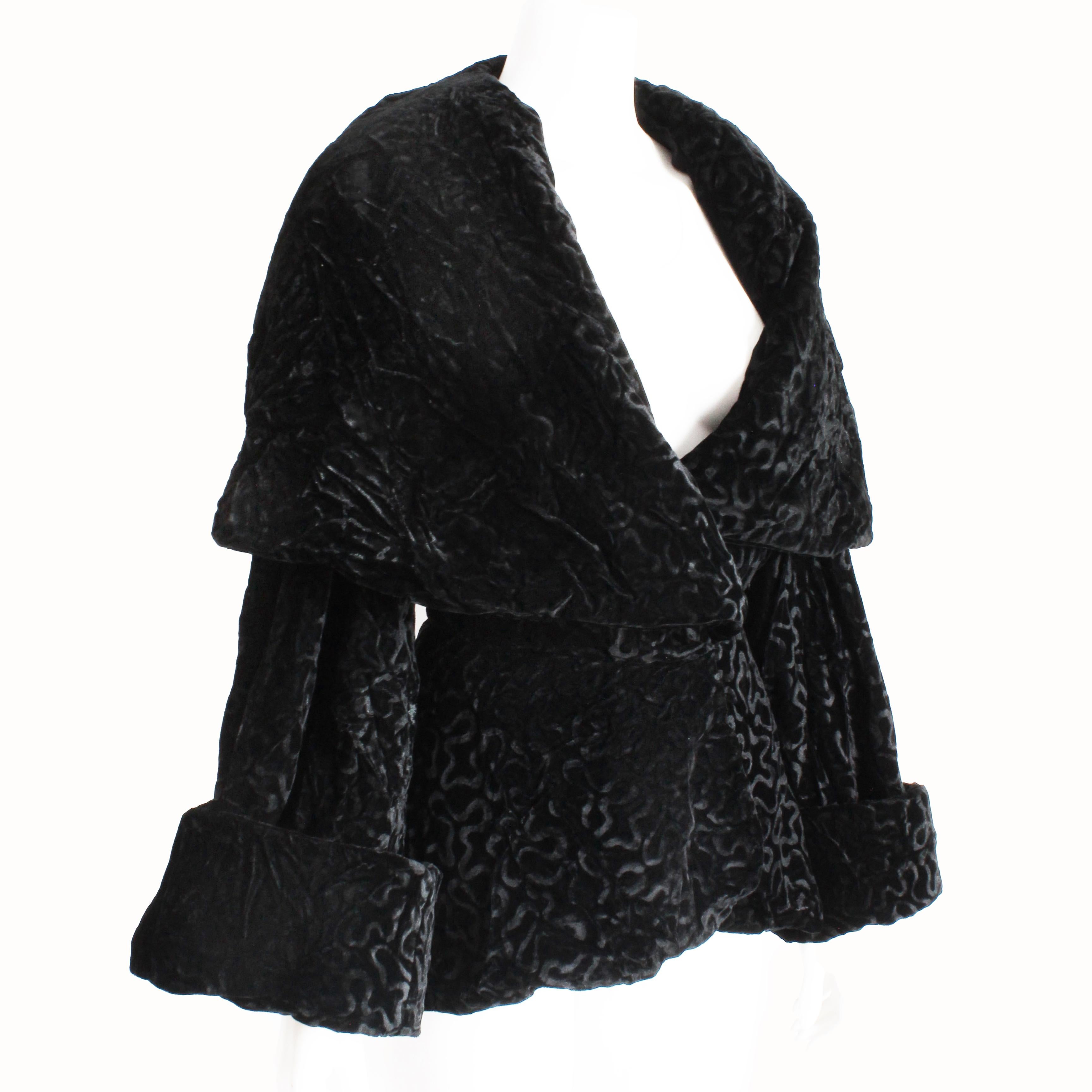 Vintage Norma Kamali Jacket Massive Shawl Collar Black Velvet Burnout Sz 10 HTF 2