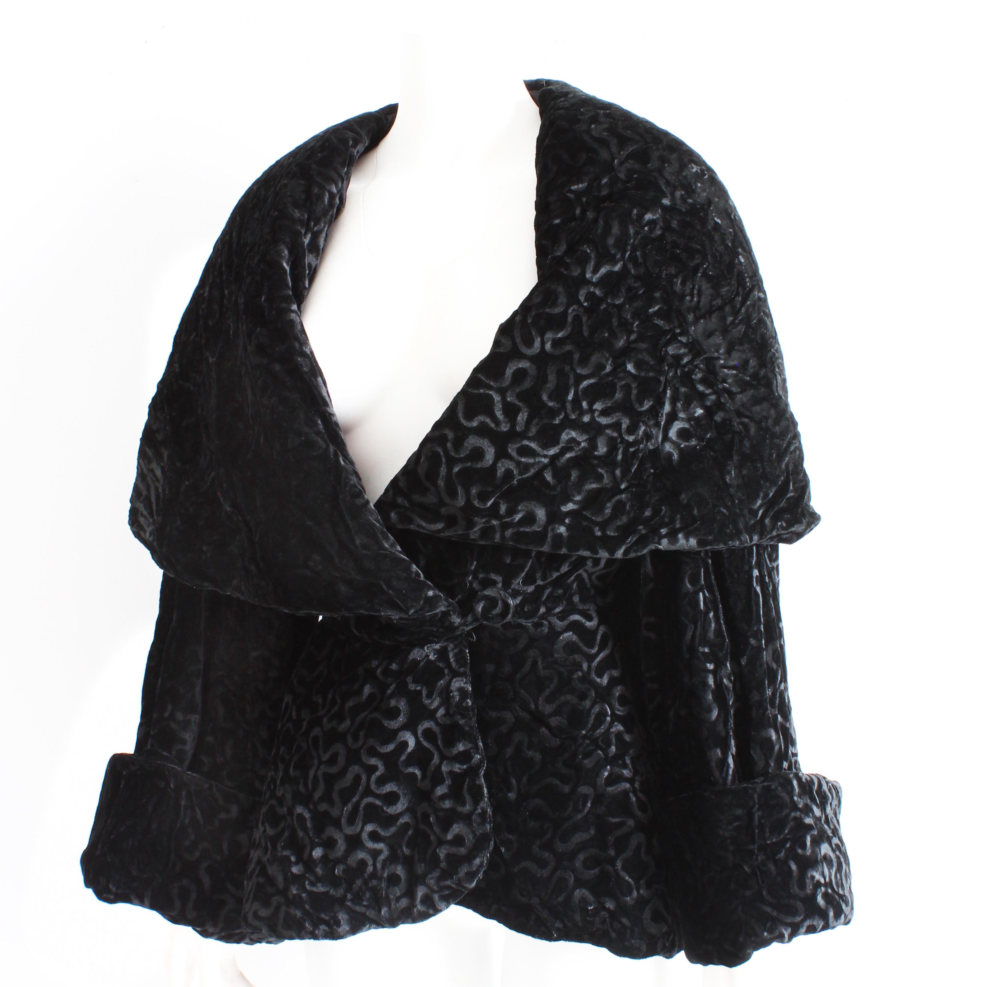 Vintage Norma Kamali Jacket Massive Shawl Collar Black Velvet Burnout Sz 10 HTF 3