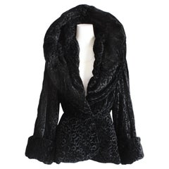 Vintage Norma Kamali Jacket Massive Shawl Collar Black Velvet Burnout Sz 10 HTF