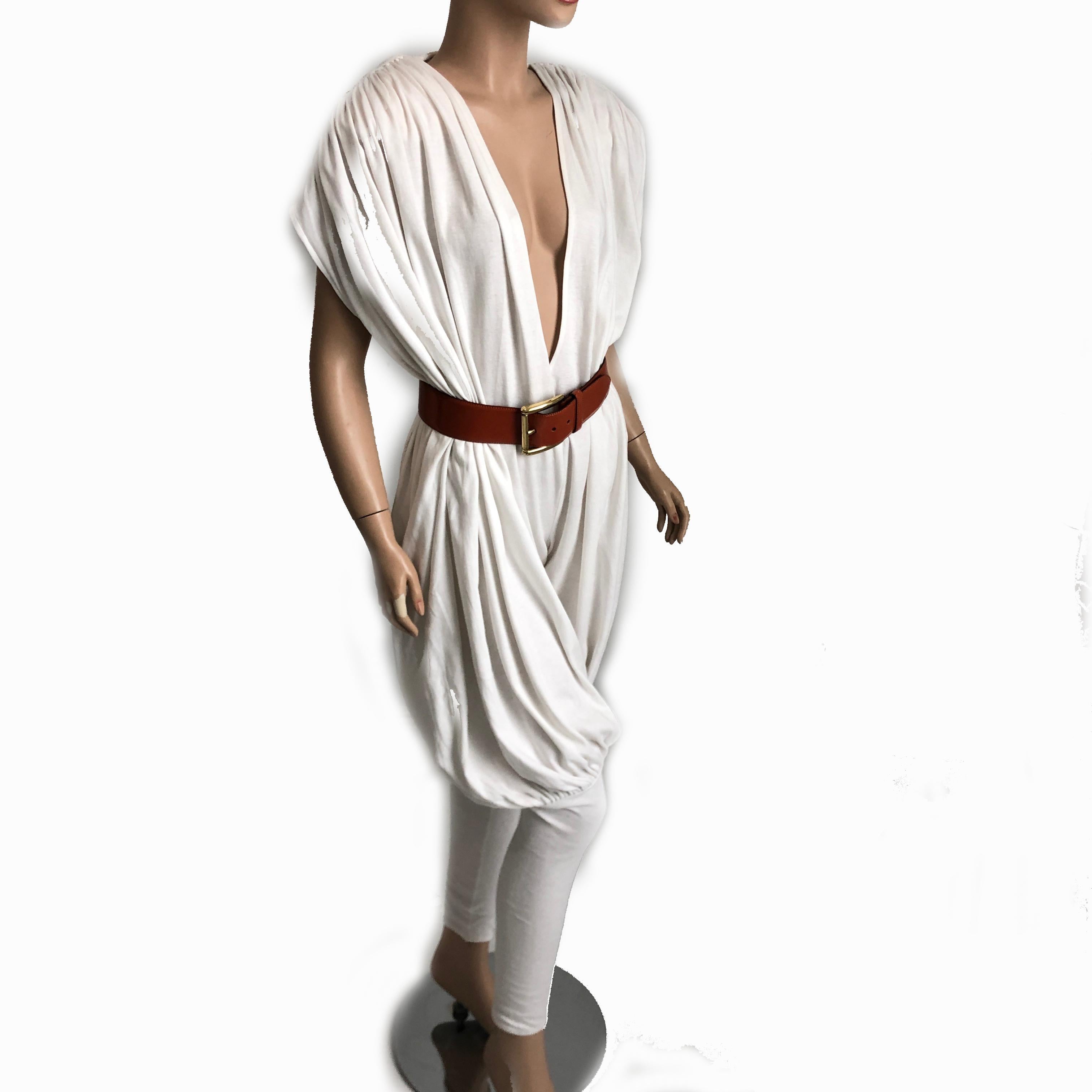 Vintage Norma Kamali Jumpsuit White Draped Jersey Harem Pant Size S In Good Condition In Port Saint Lucie, FL