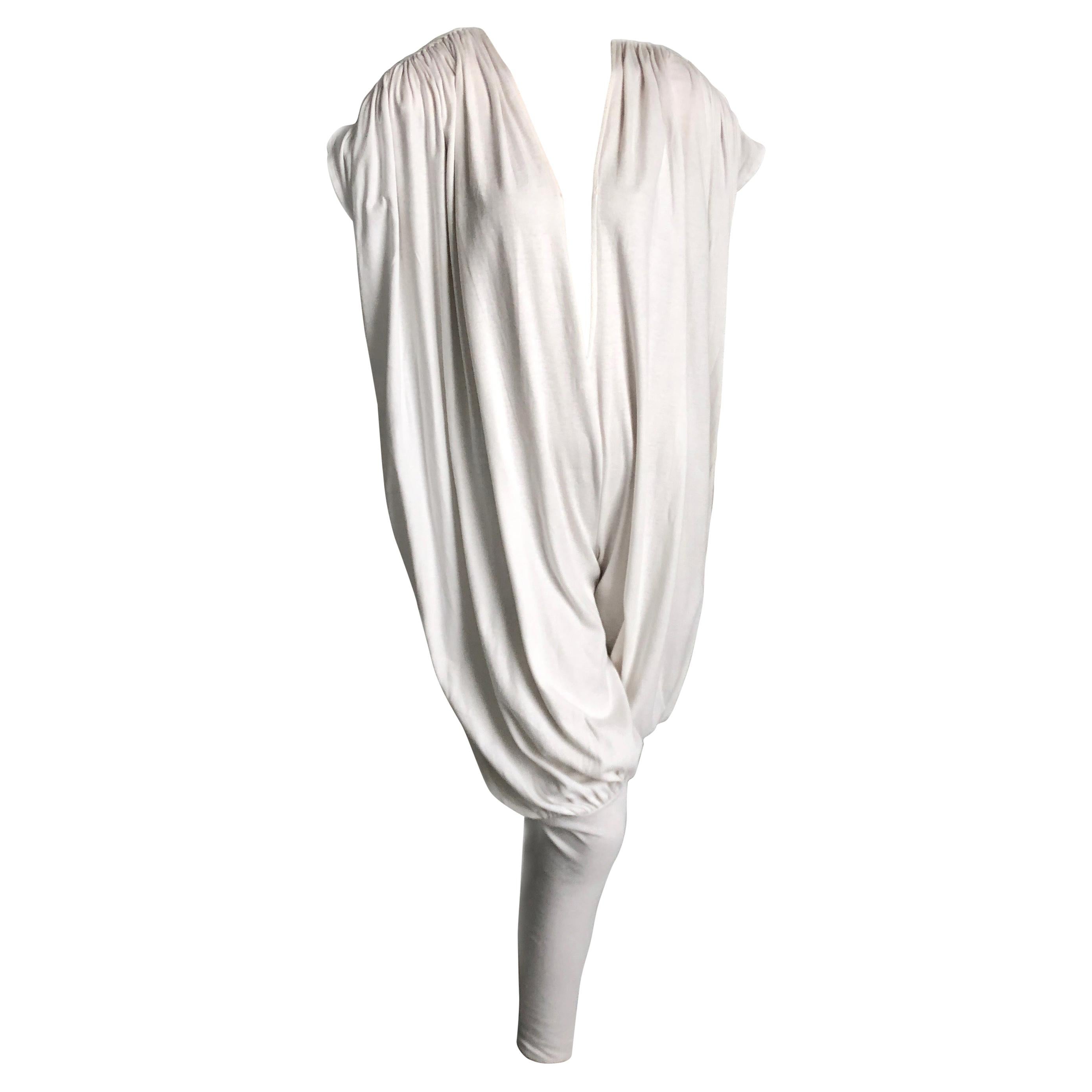 Vintage Norma Kamali Jumpsuit White Draped Jersey Harem Pant Size S