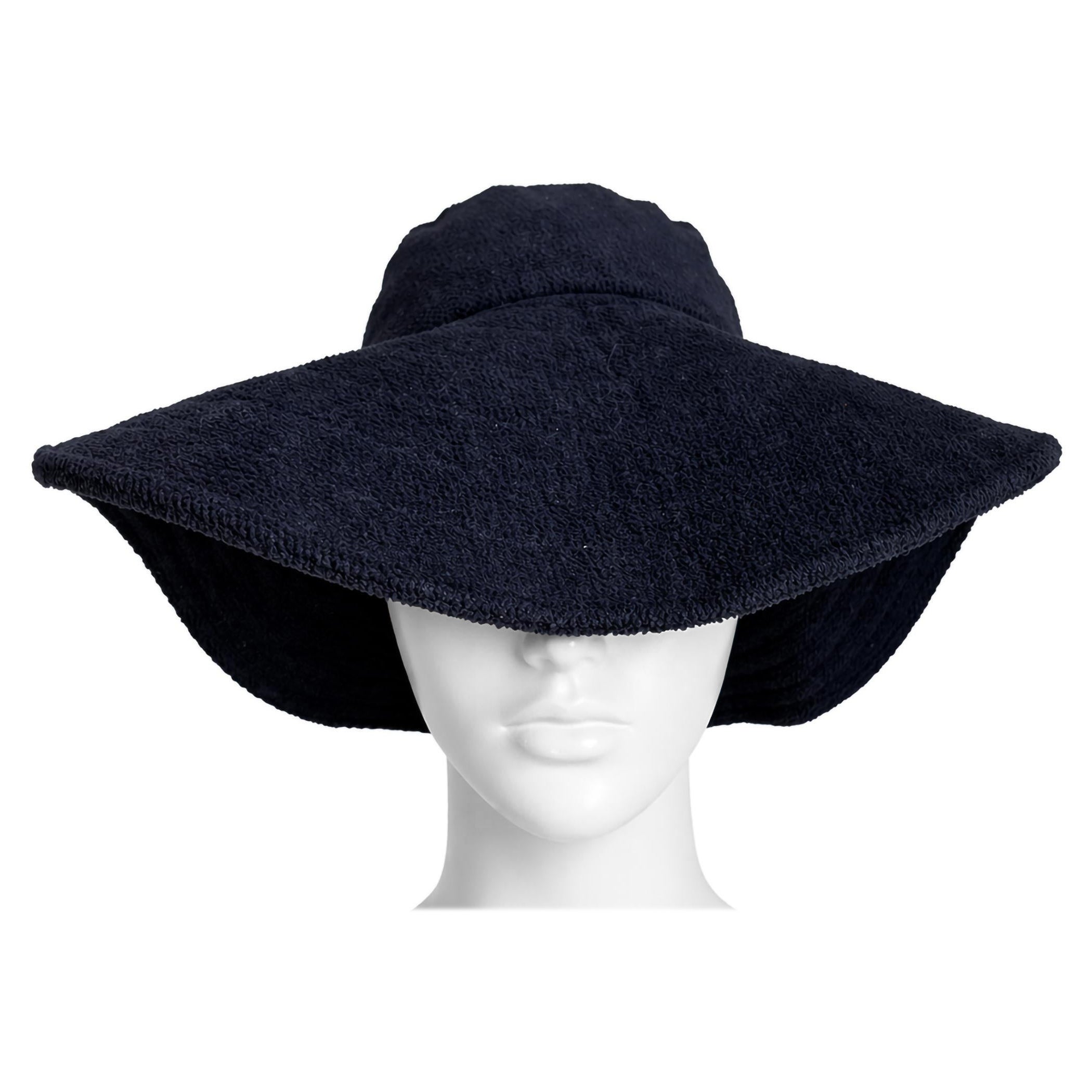 Cappello vintage a tesa larga Norma Kamali Navy Terry Cloth Circa anni '80