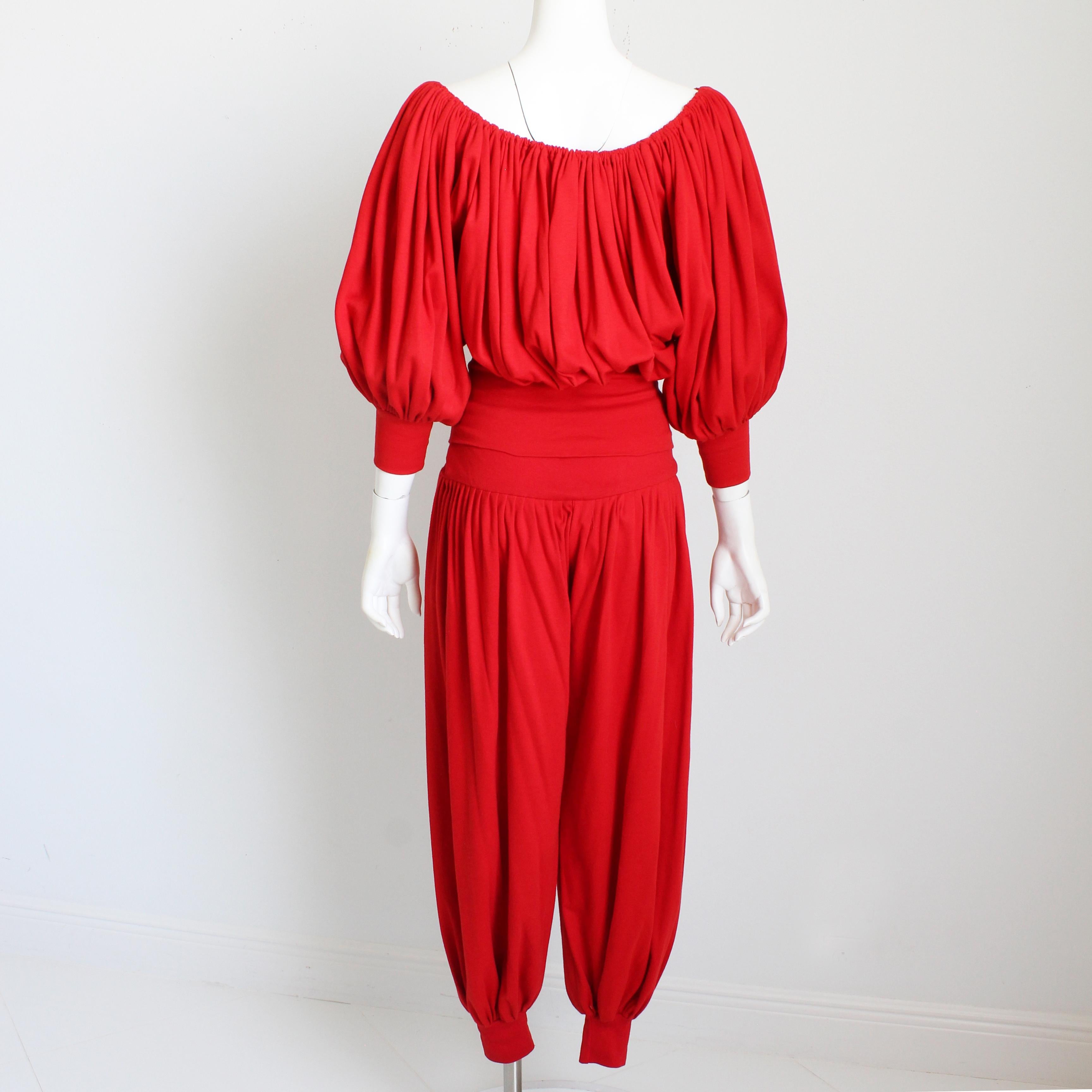 Vintage Norma Kamali Off Shoulder Top and Harem Pants Set 2pc Red Jersey Knit  4