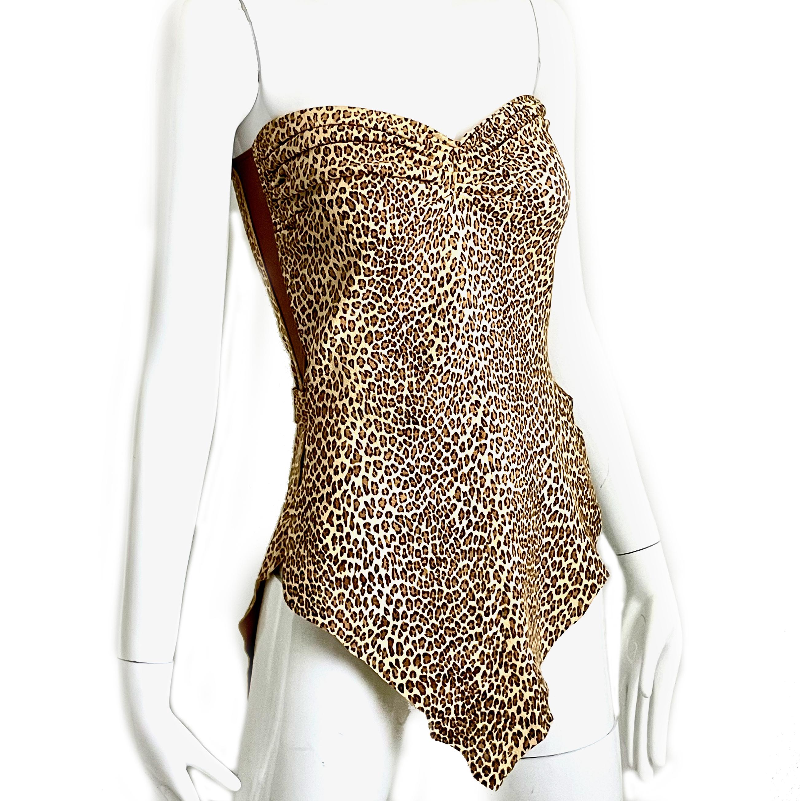 Vintage Norma Kamali OMO Halter Top with Wrap Ties Leopard Print Leather HTF 3