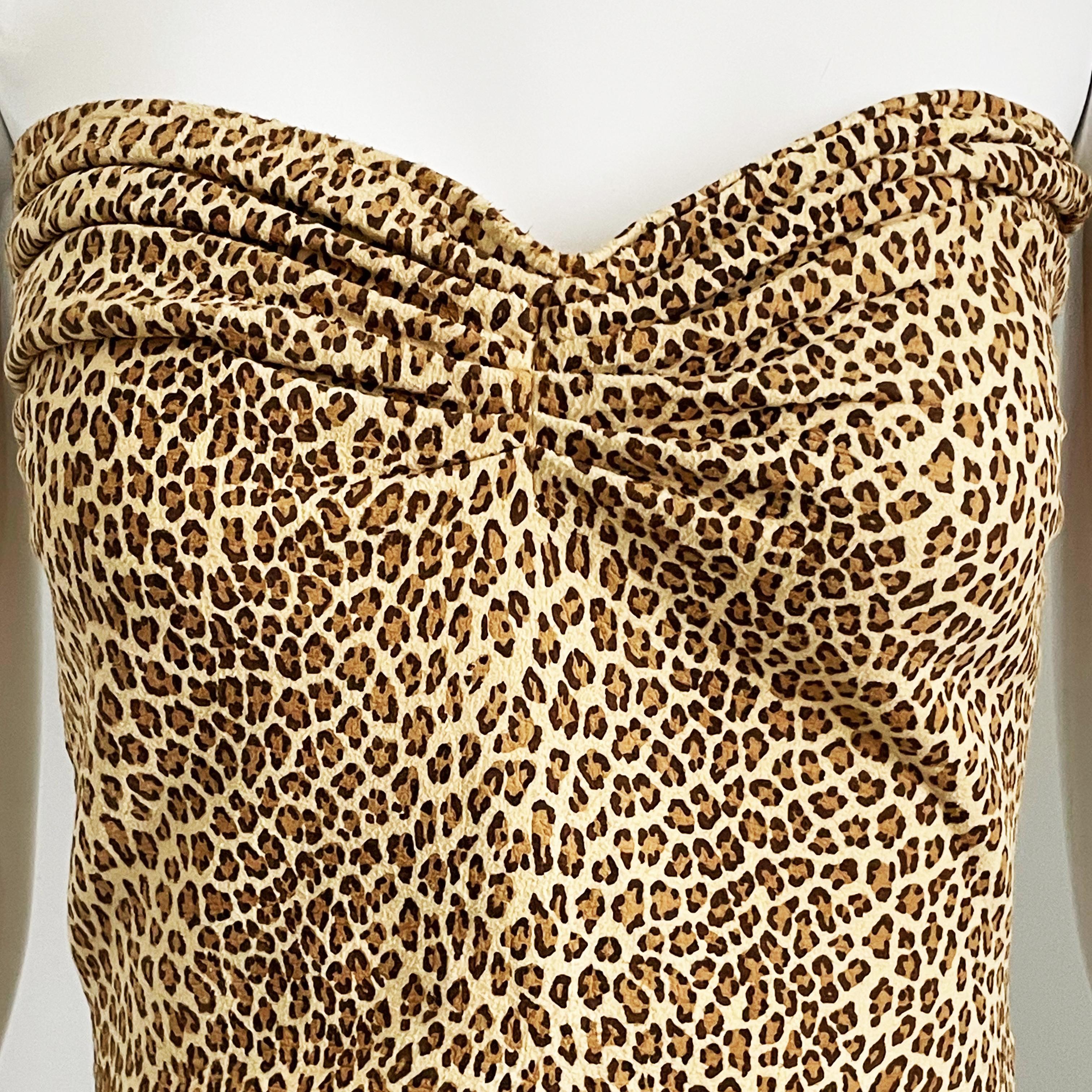 Beige Vintage Norma Kamali OMO Halter Top with Wrap Ties Leopard Print Leather HTF
