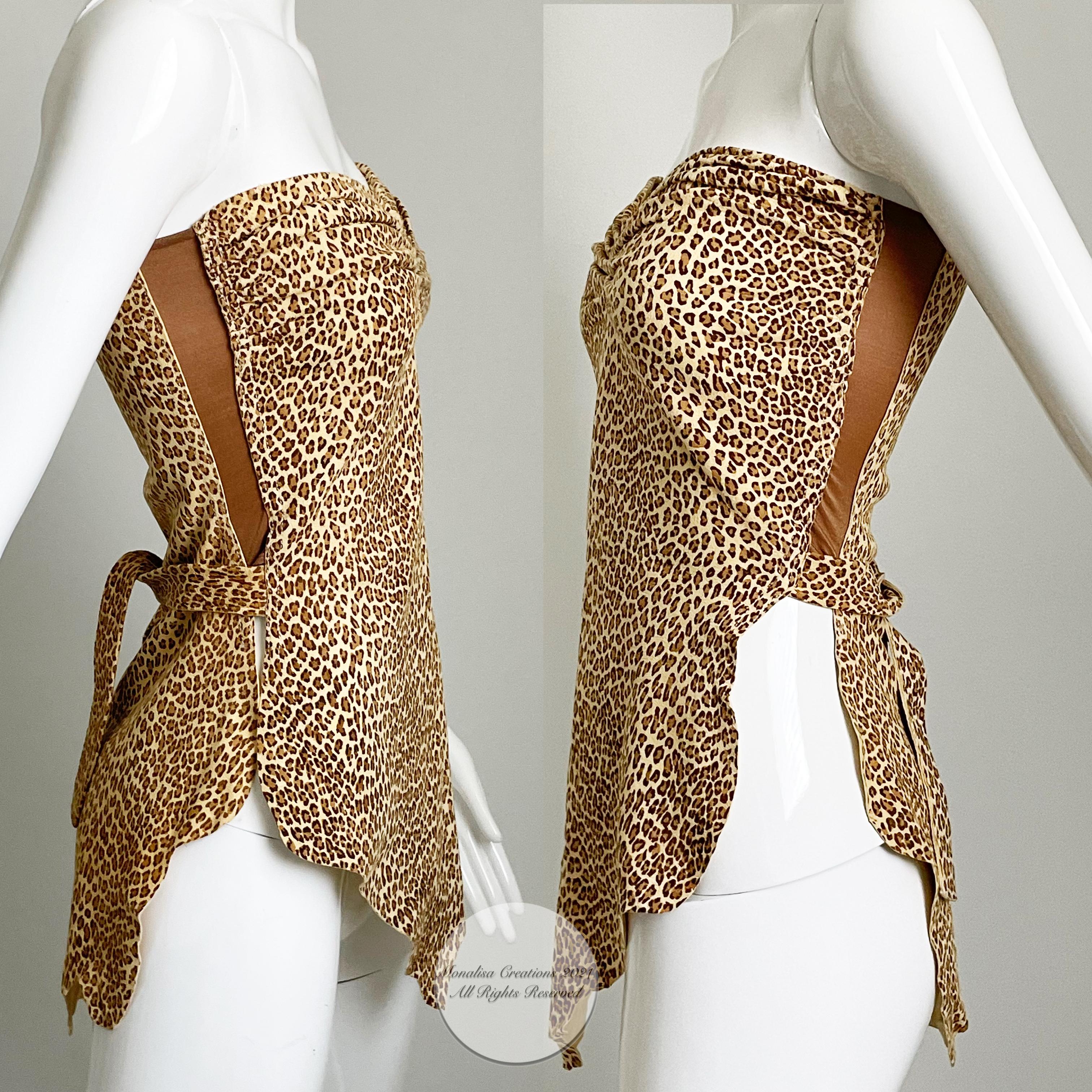 Women's or Men's Vintage Norma Kamali OMO Halter Top with Wrap Ties Leopard Print Leather HTF