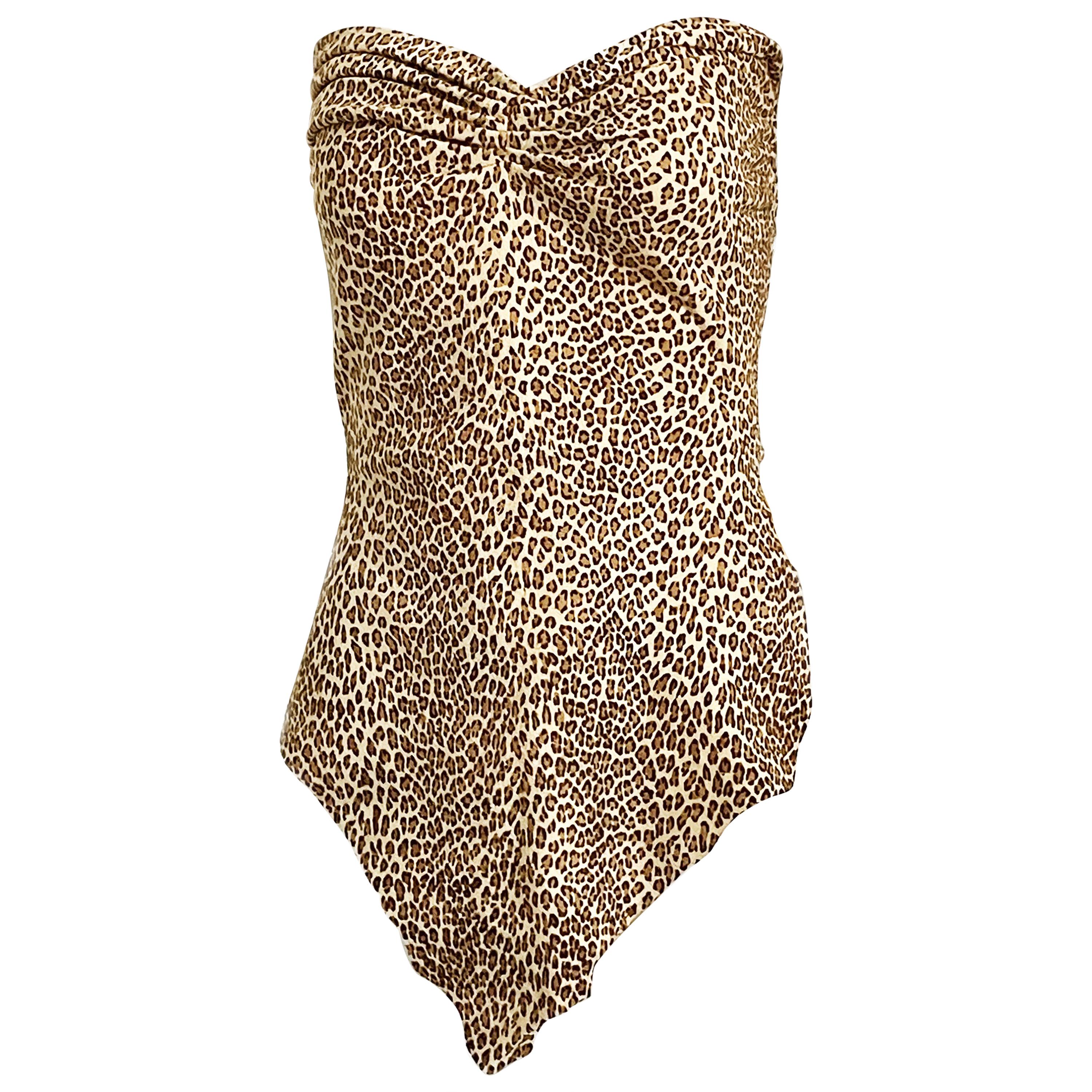 Vintage Norma Kamali OMO Halter Top with Wrap Ties Leopard Print Leather HTF