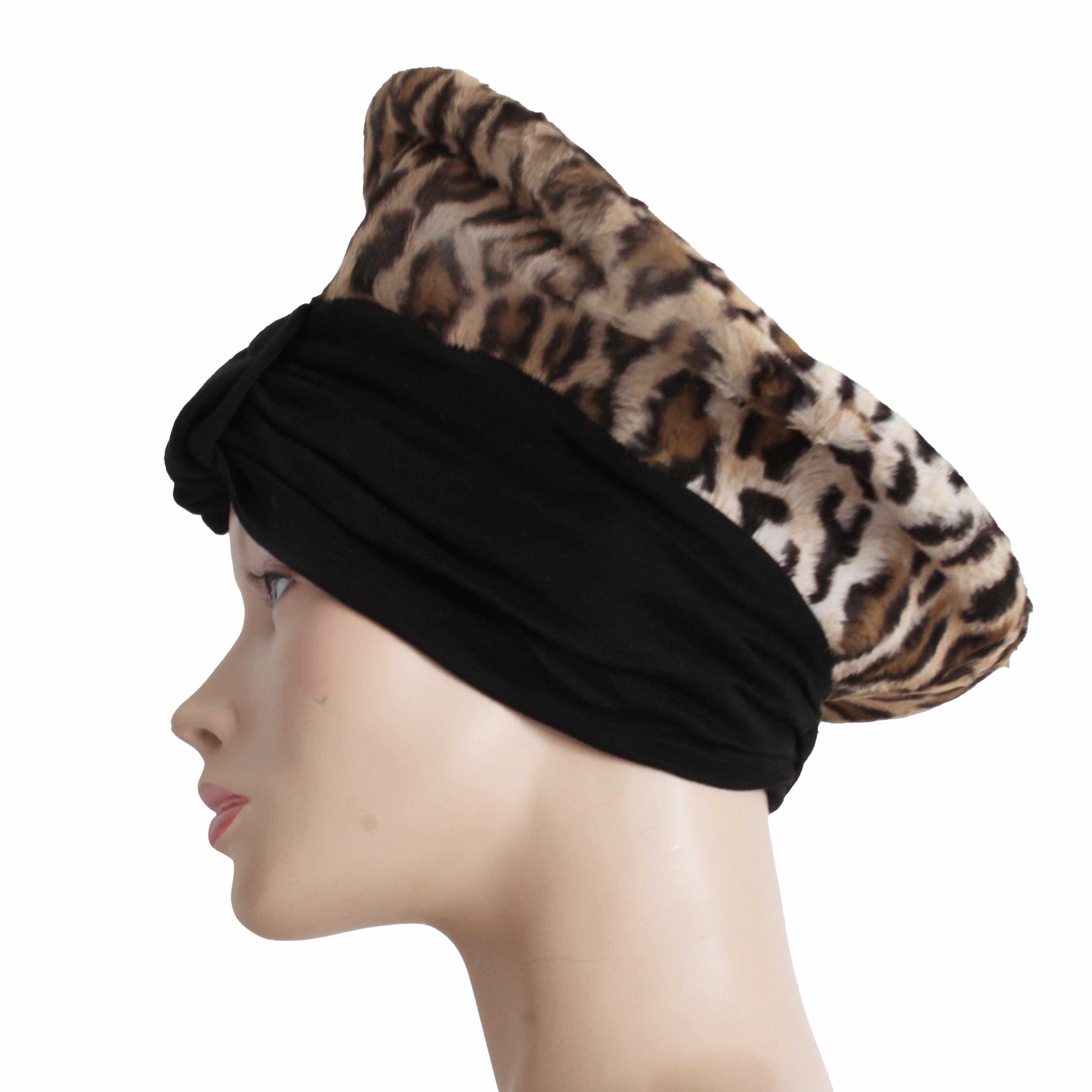 Vintage Norma Kamali OMO Hat Leopard Cossack Style High Fashion 80s Rare OSFM 5