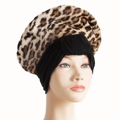 Vintage Norma Kamali OMO Hut Leopard Kosaken Stil High Fashion 80er Jahre Selten OSFM
