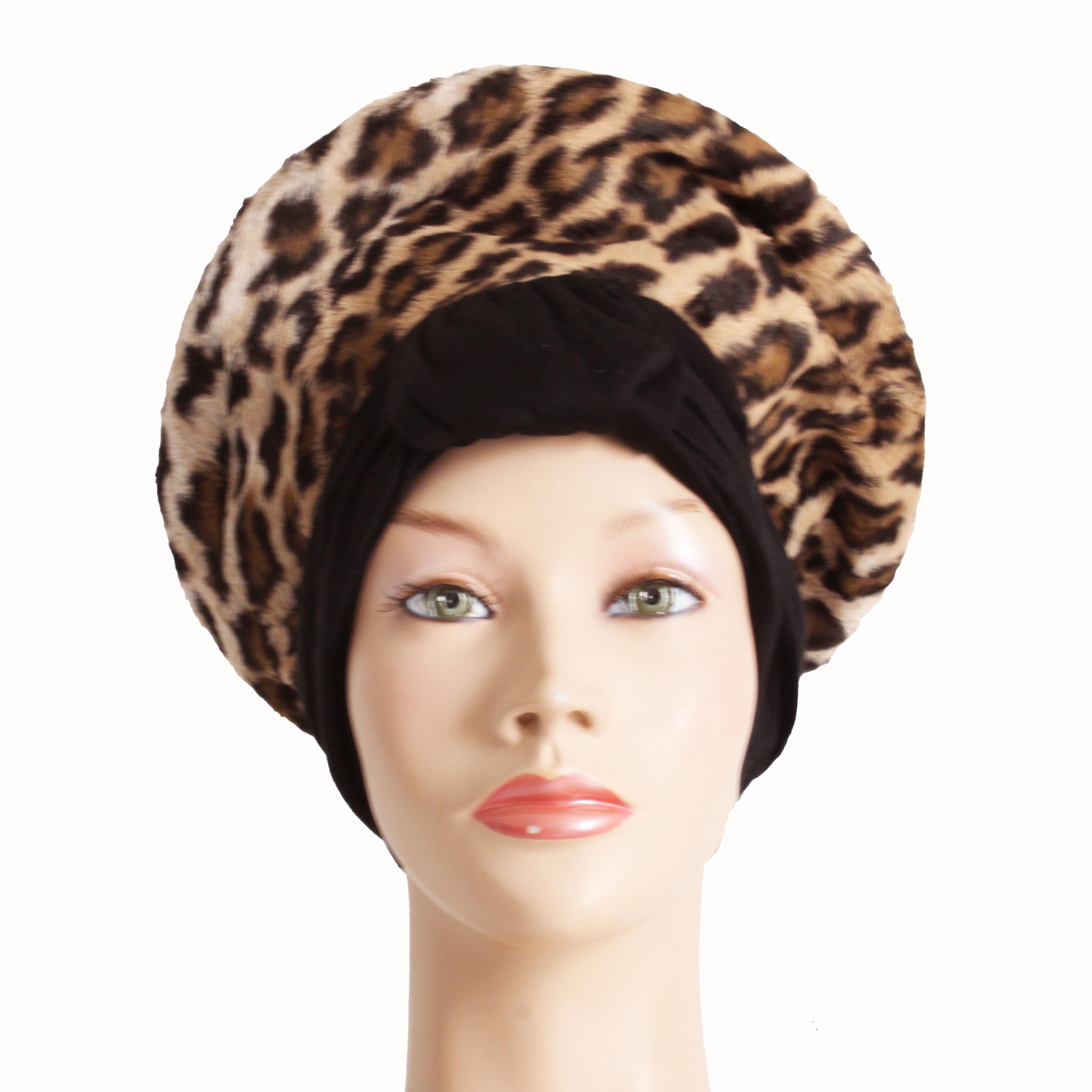 Vintage Norma Kamali OMO Hat Leopard Cossack Style High Fashion 80s Rare OSFM In Excellent Condition In Port Saint Lucie, FL
