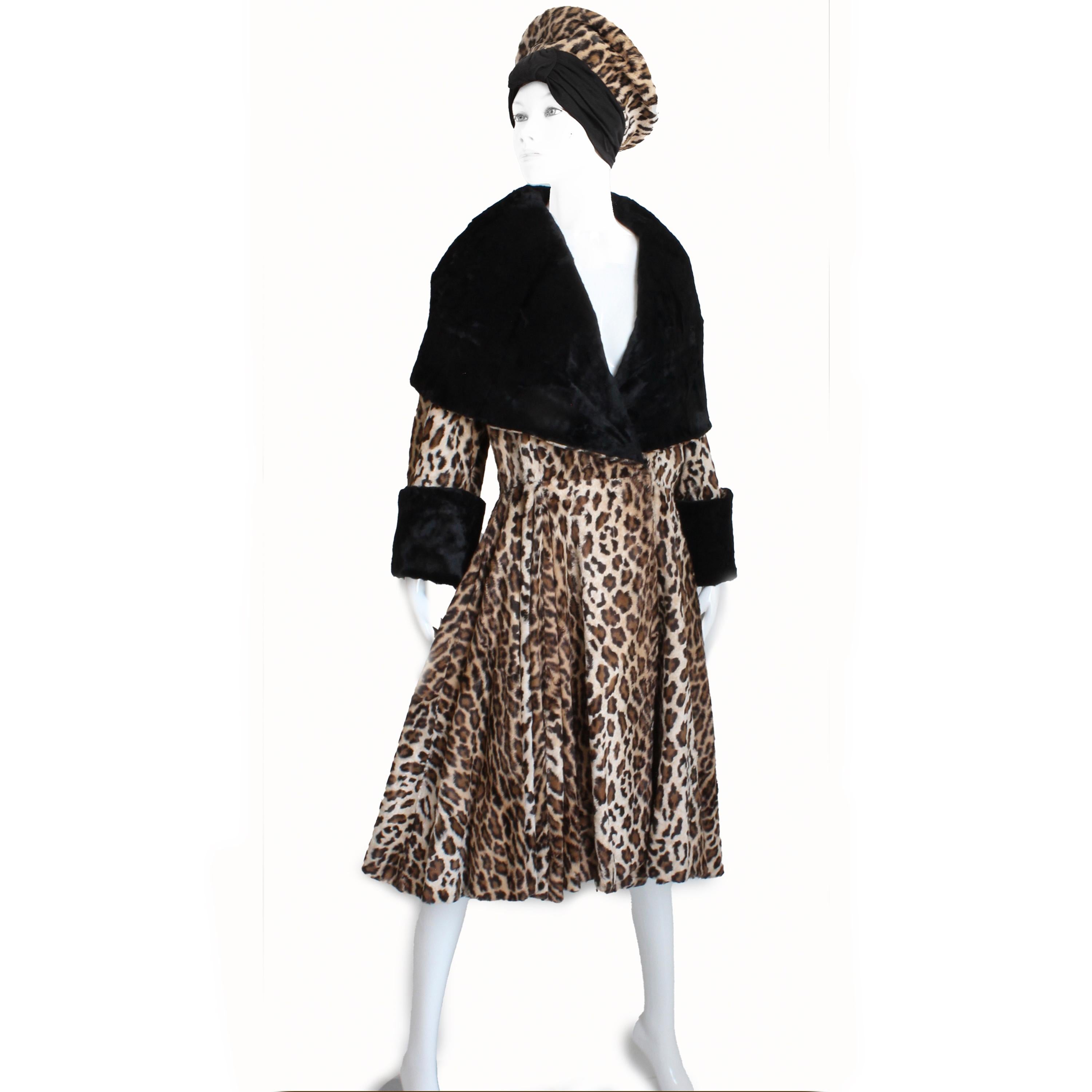 Women's or Men's Vintage Norma Kamali OMO Hat Leopard Cossack Style High Fashion 80s Rare OSFM