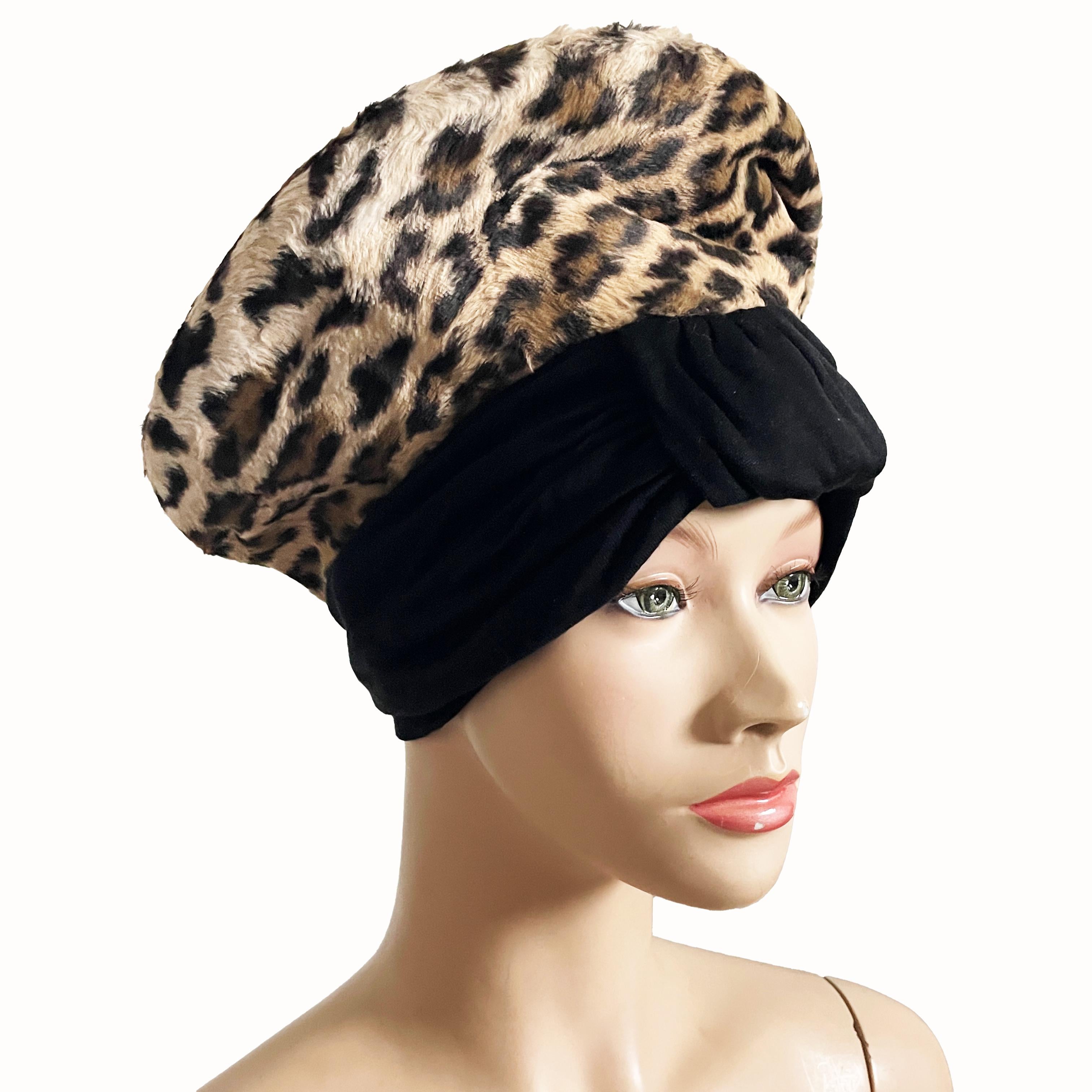 Vintage Norma Kamali OMO Hat Leopard Cossack Style High Fashion 80s Rare OSFM 1