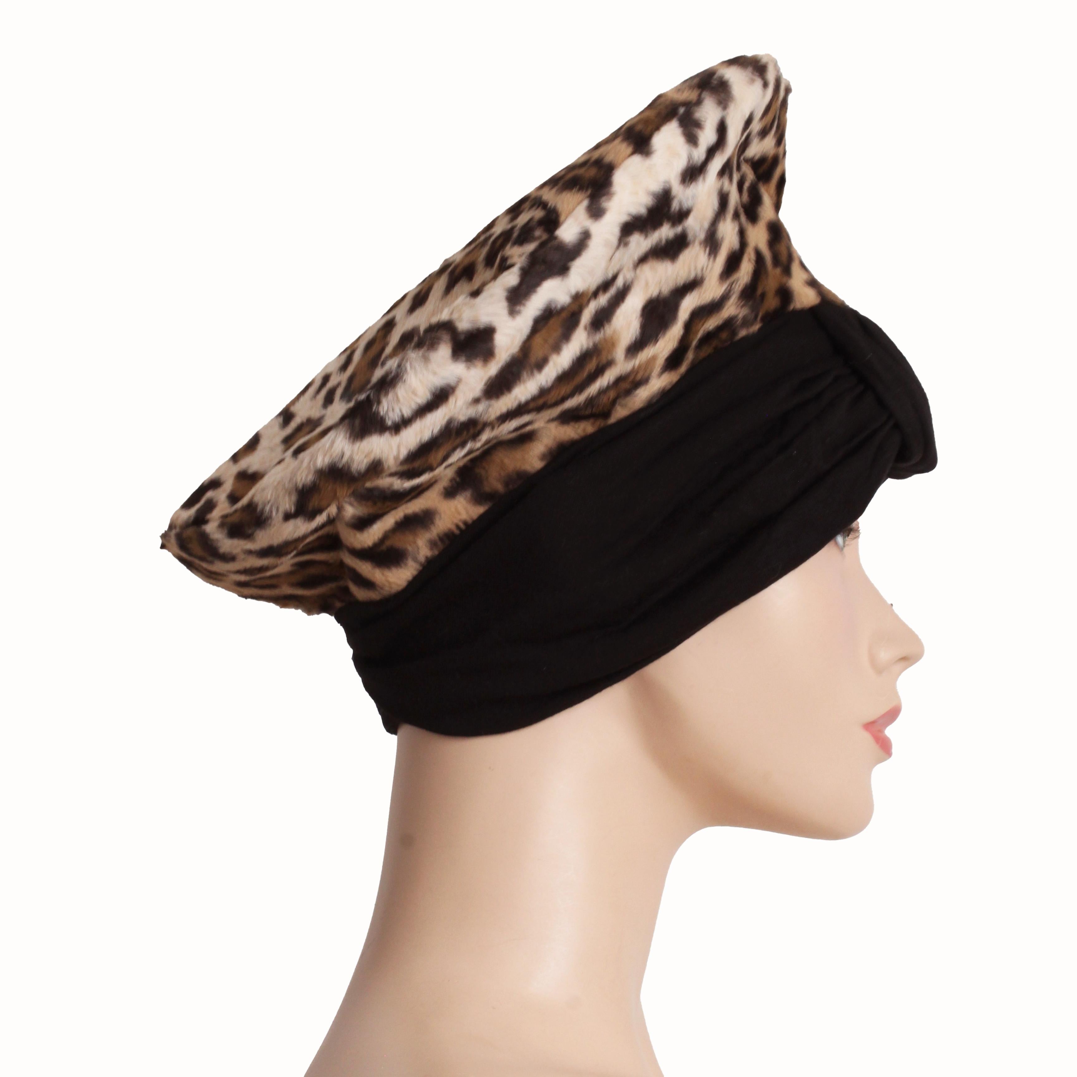 Vintage Norma Kamali OMO Hat Leopard Cossack Style High Fashion 80s Rare OSFM 3