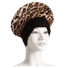 Vintage Norma Kamali OMO Hat Leopard Cossack Style High Fashion 80s Rare OSFM