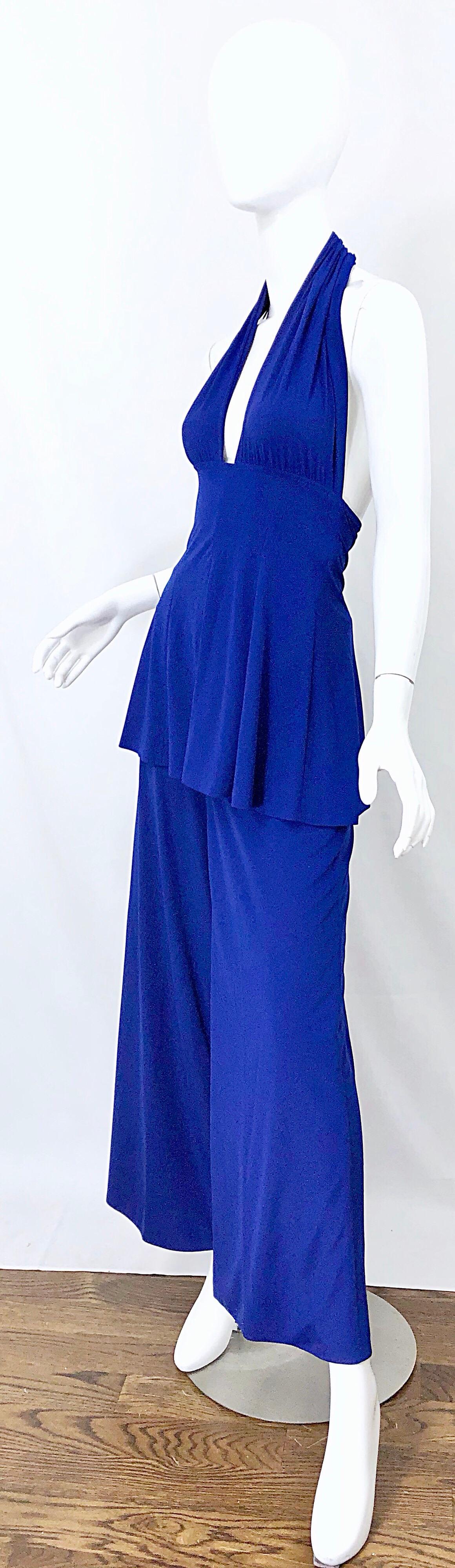 Norma Kamali OMO - Body à jambes larges et pantalon de bain bleu royal, vintage, fin des années 1970 en vente 2